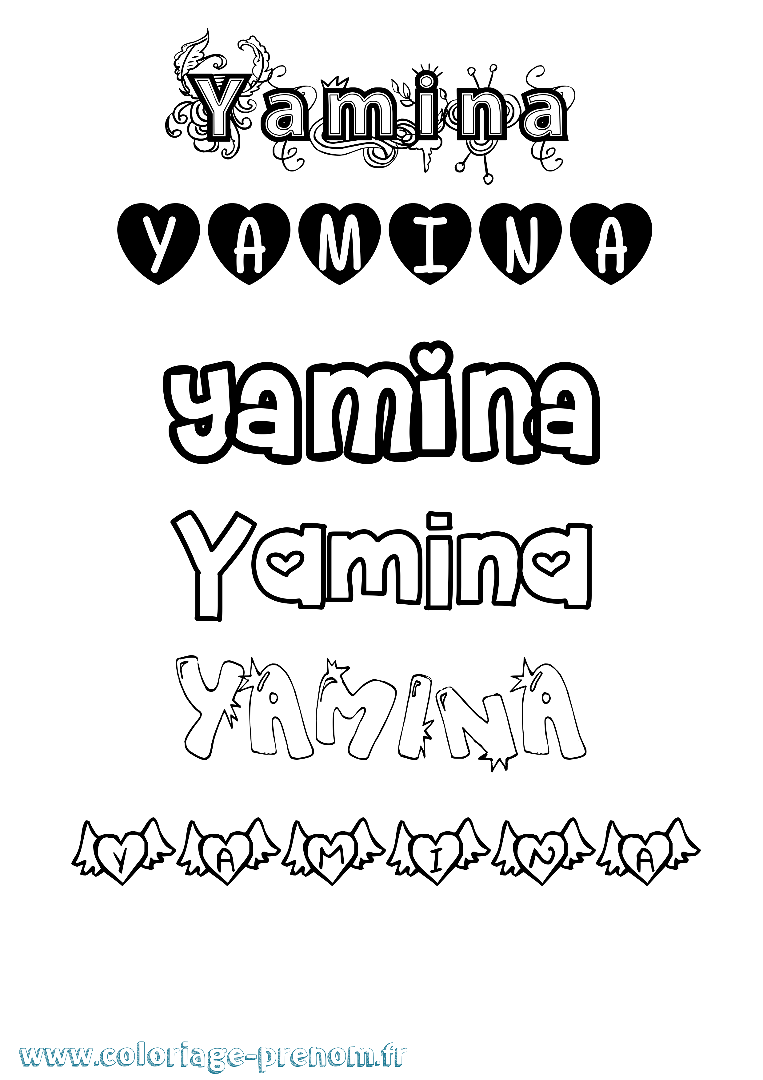 Coloriage prénom Yamina Girly