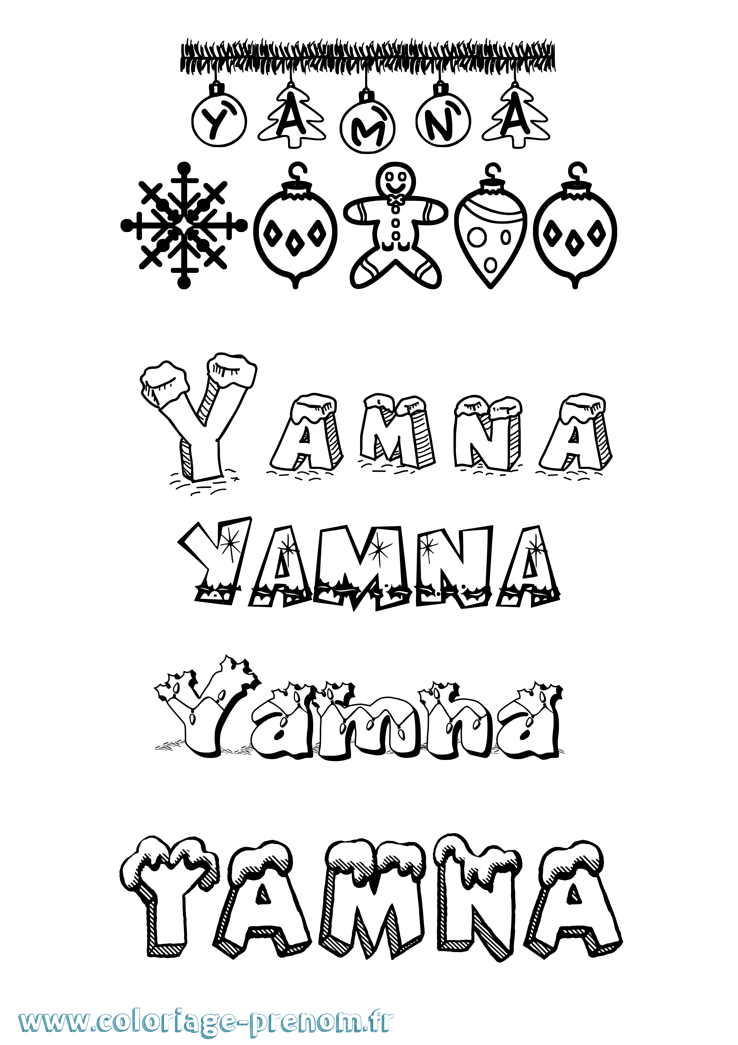 Coloriage Yamna Noël Coloriage prénom Yamna Noël