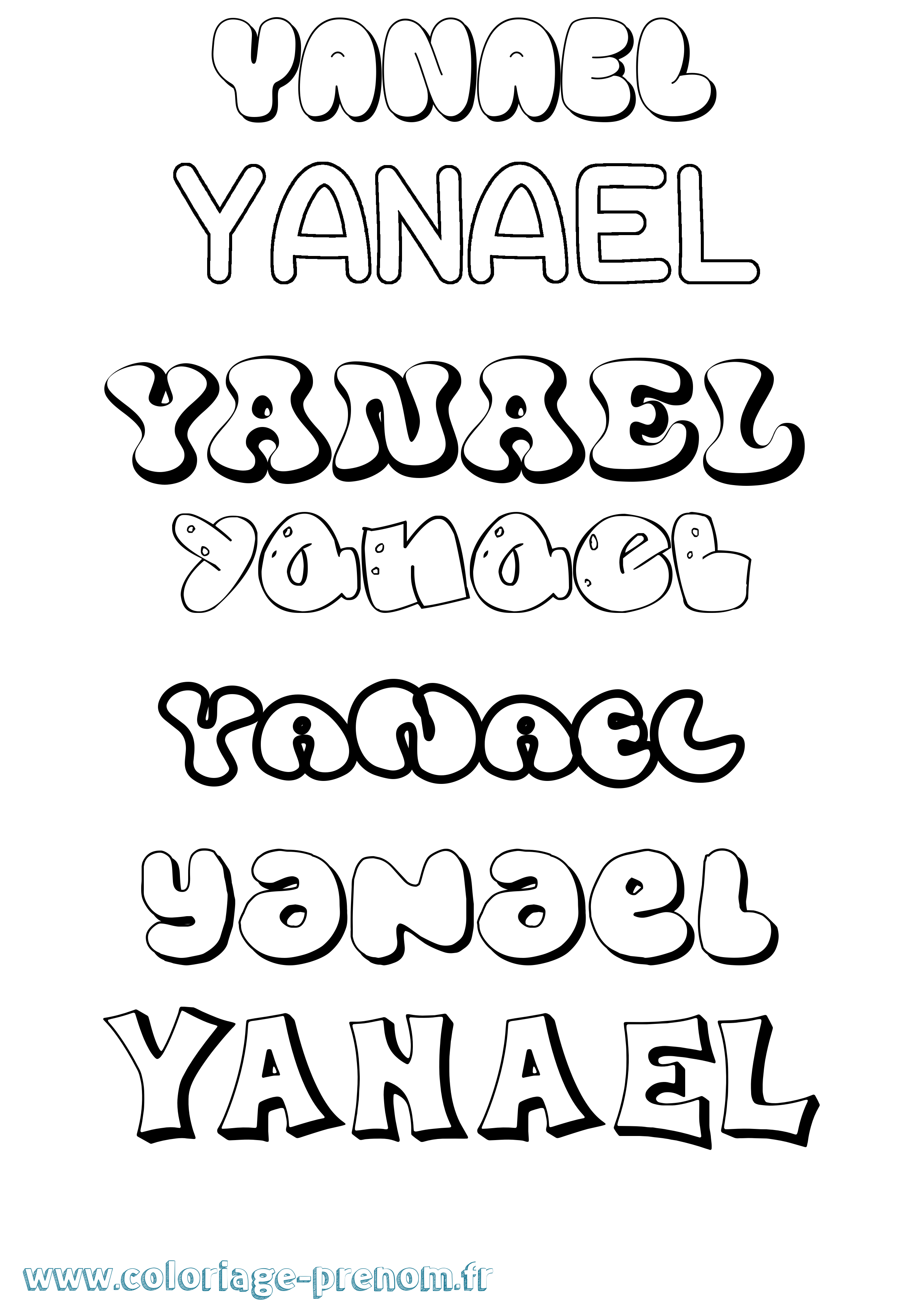 Coloriage prénom Yanael Bubble