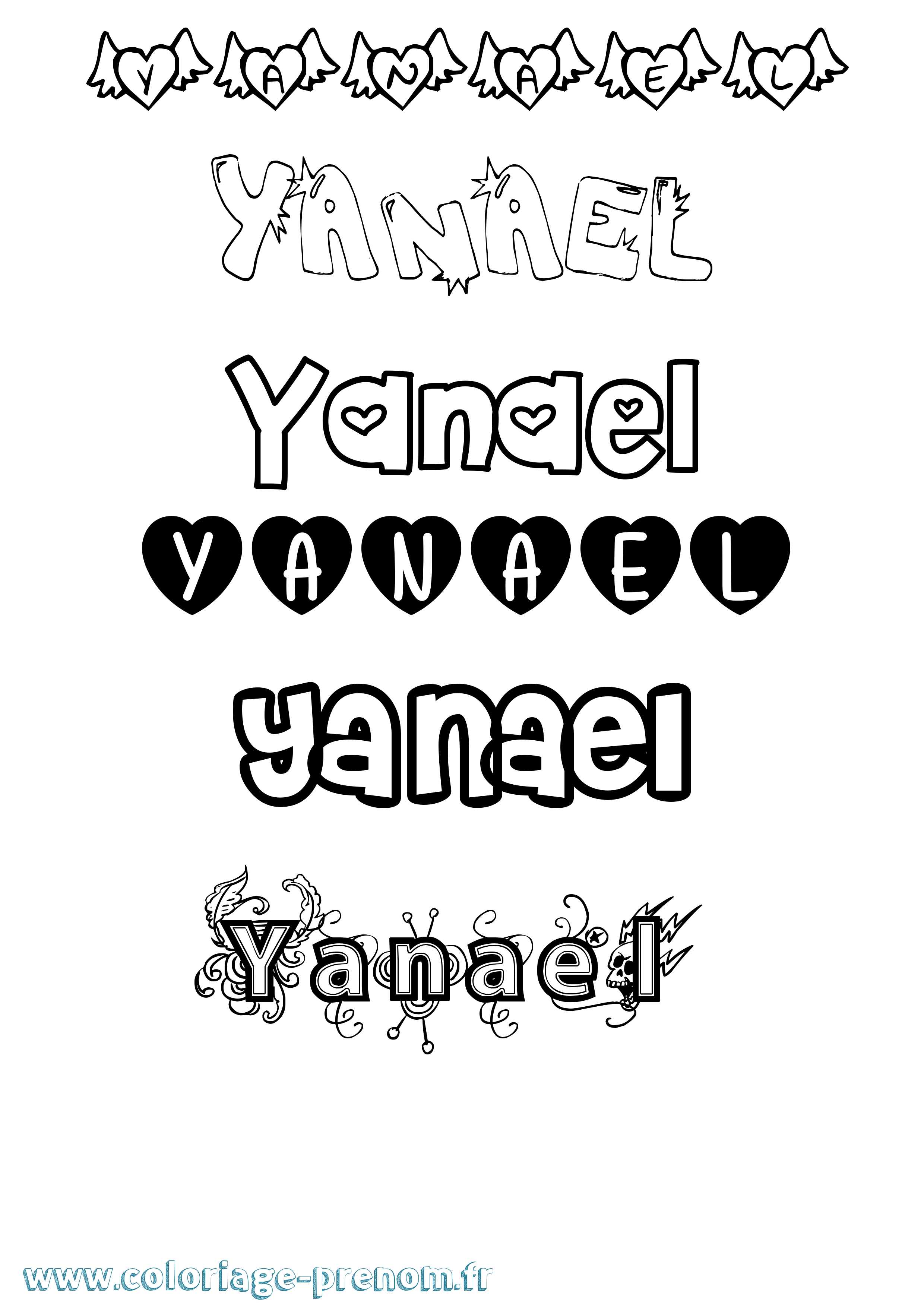 Coloriage prénom Yanael Girly