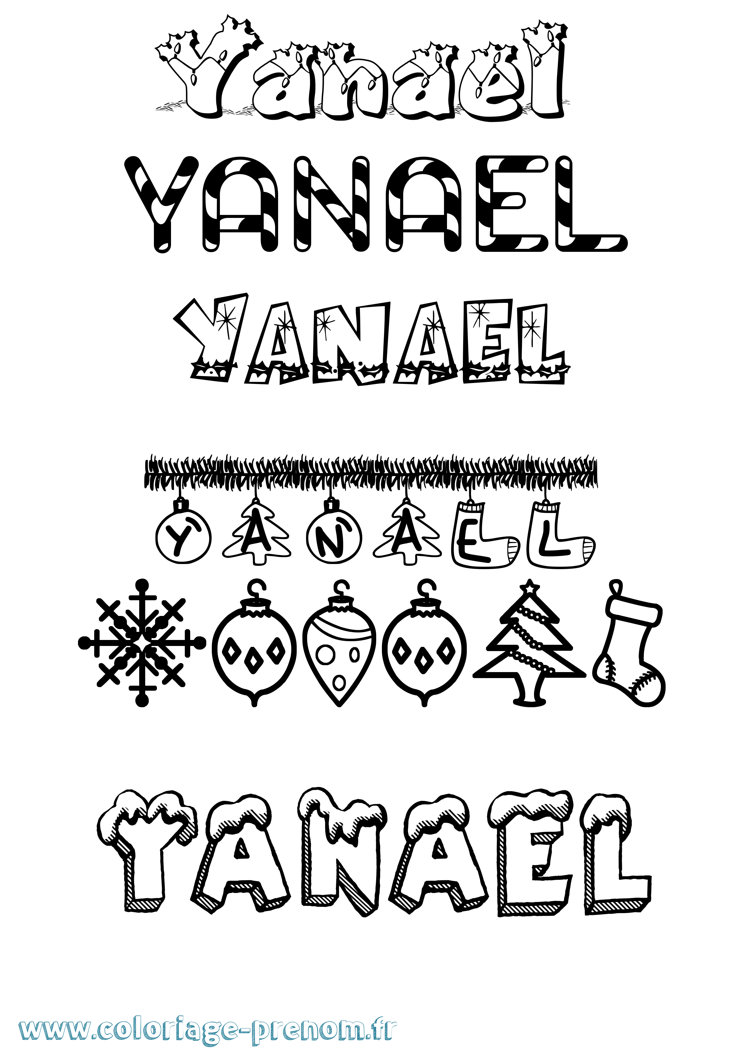Coloriage prénom Yanael Noël