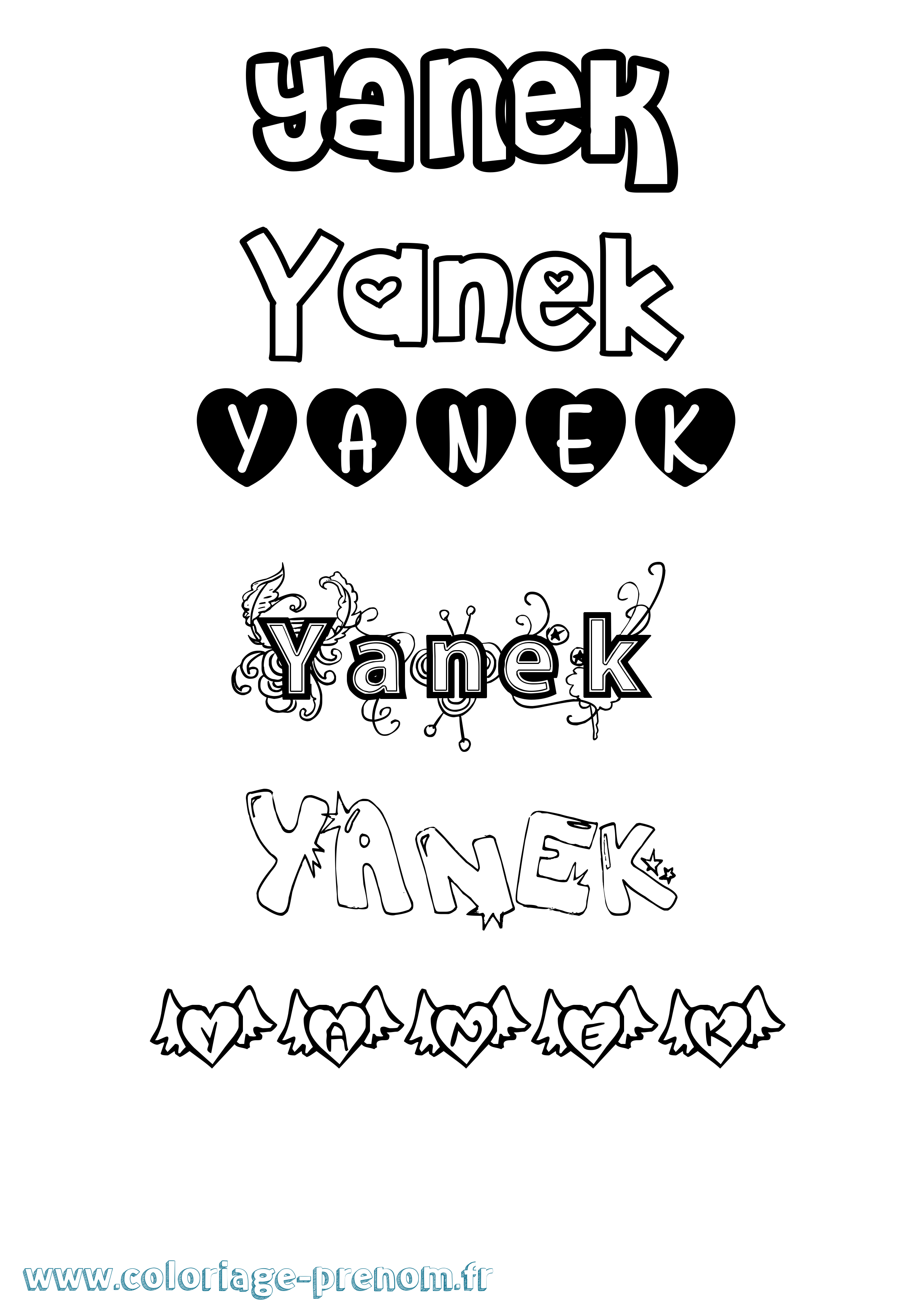 Coloriage prénom Yanek Girly