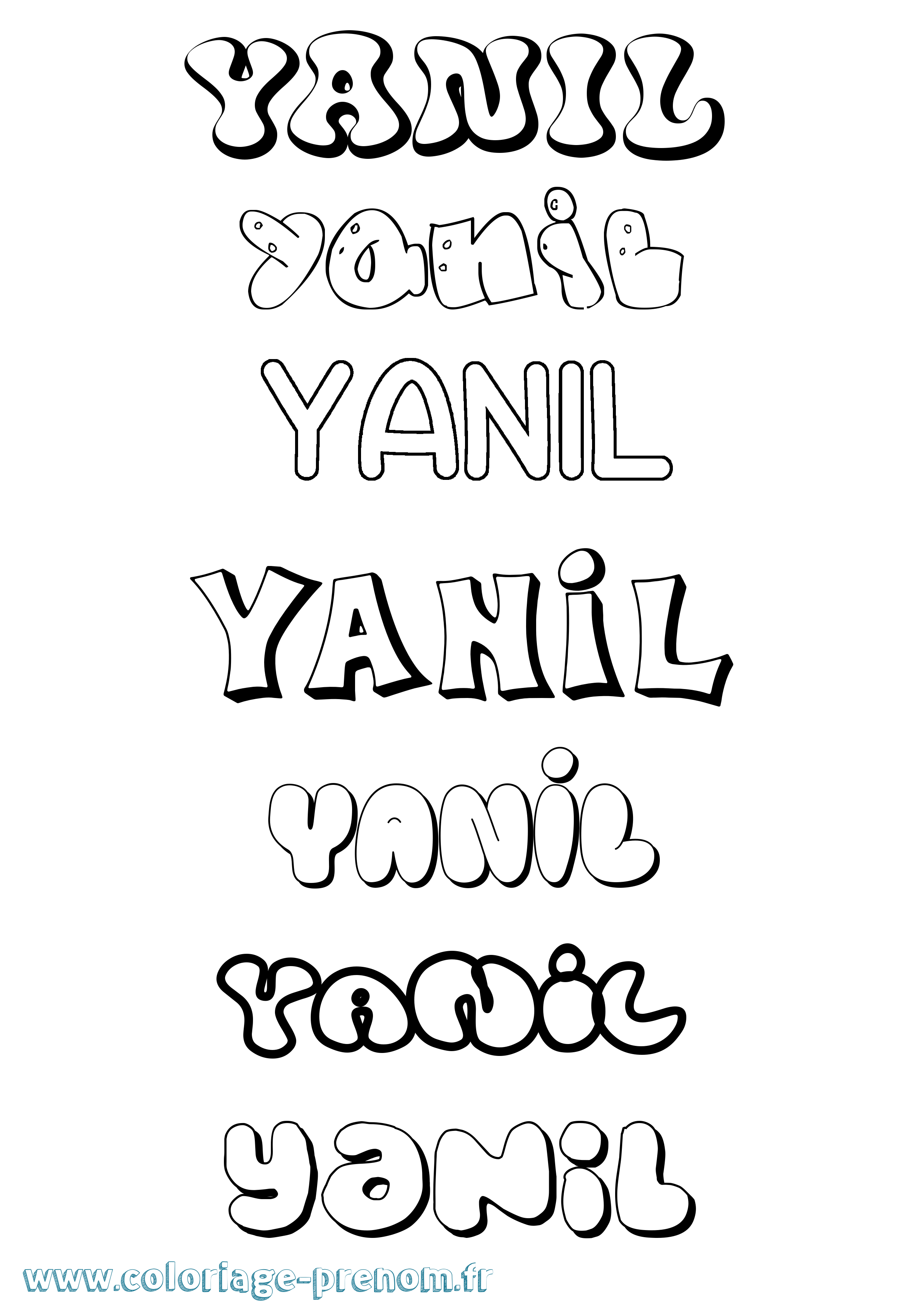 Coloriage prénom Yanil Bubble