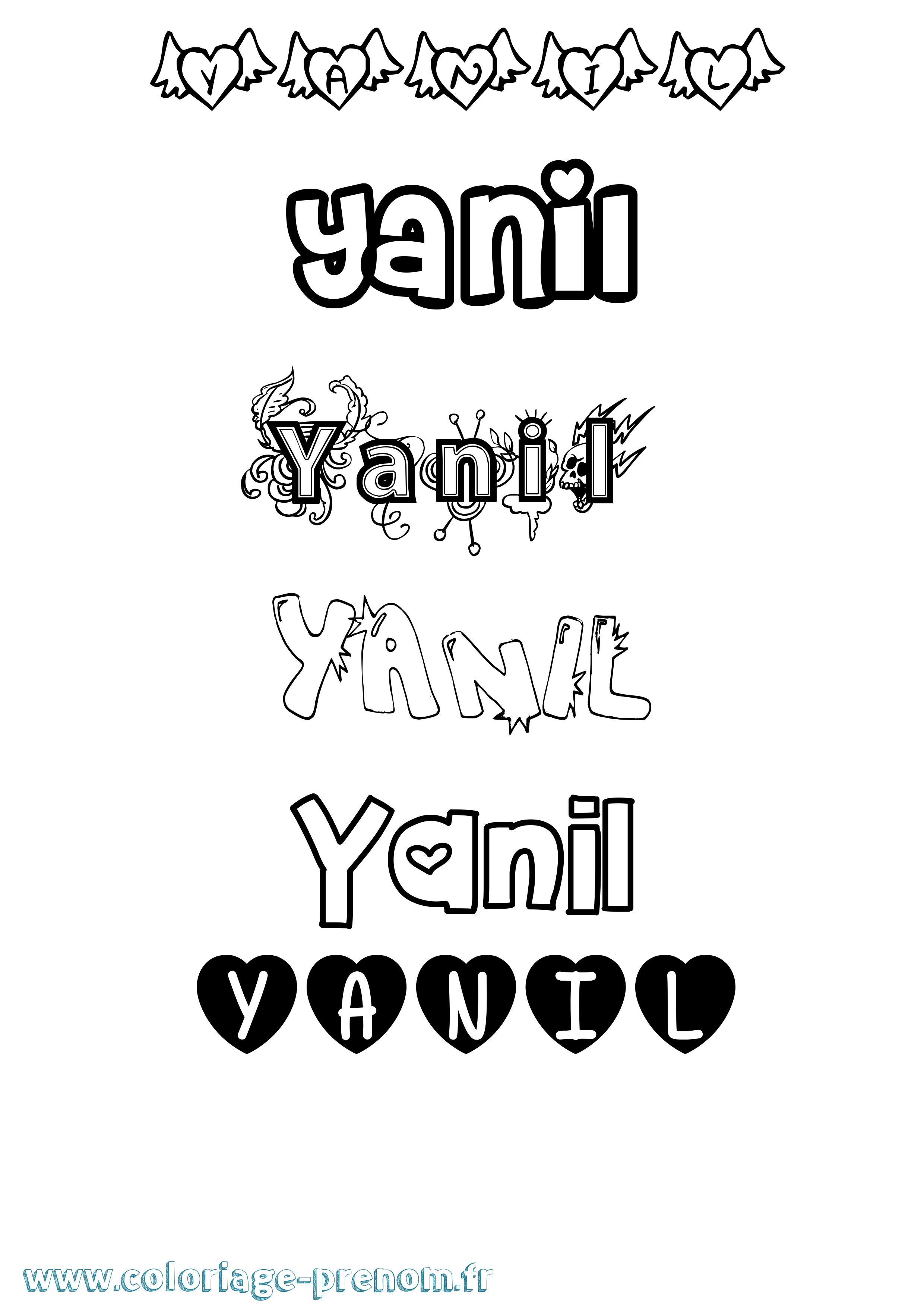 Coloriage prénom Yanil Girly