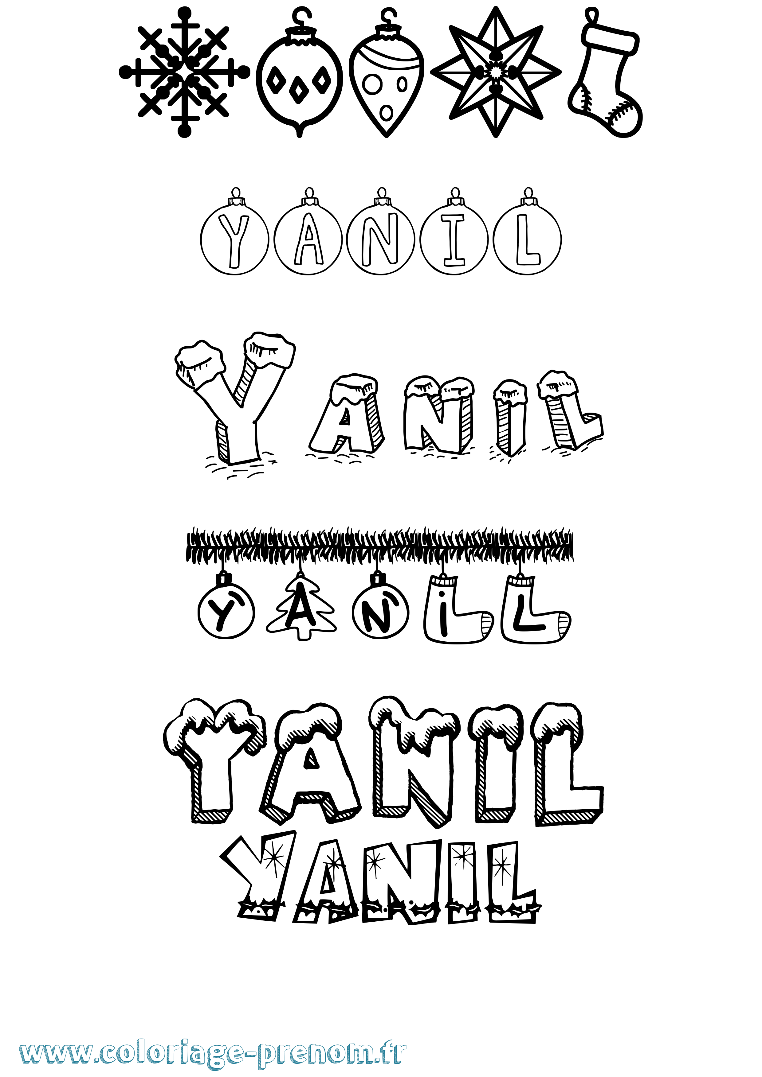 Coloriage prénom Yanil Noël