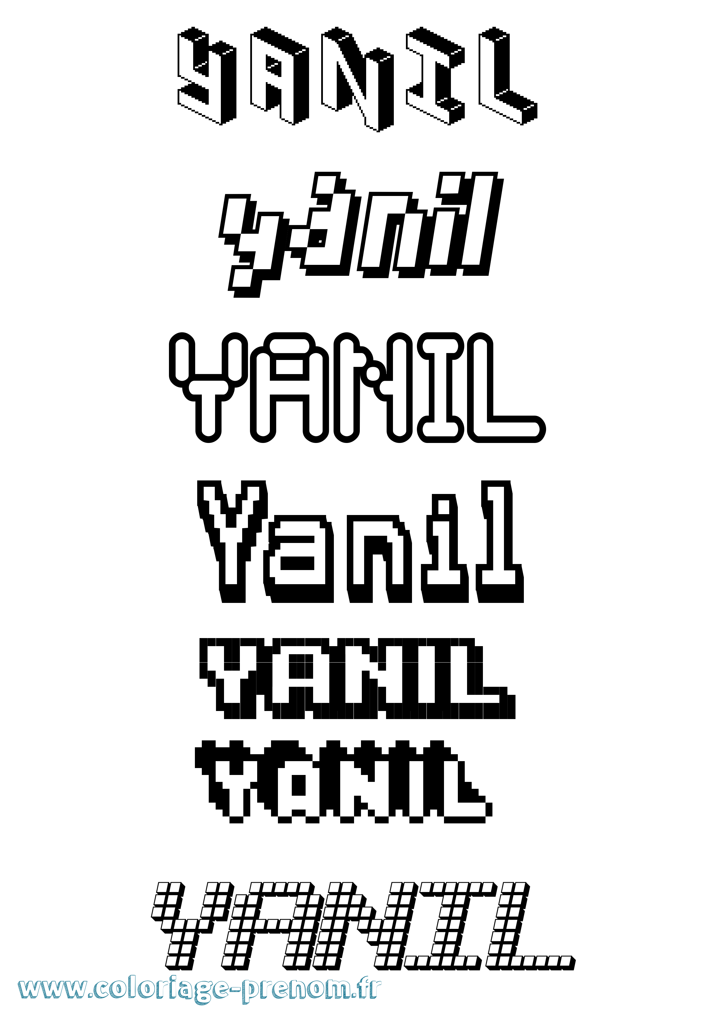 Coloriage prénom Yanil Pixel