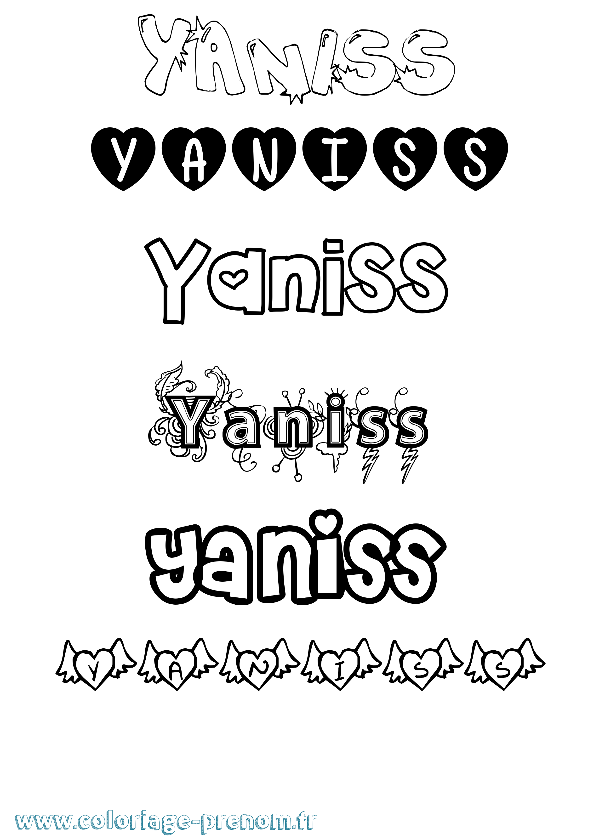 Coloriage prénom Yaniss Girly
