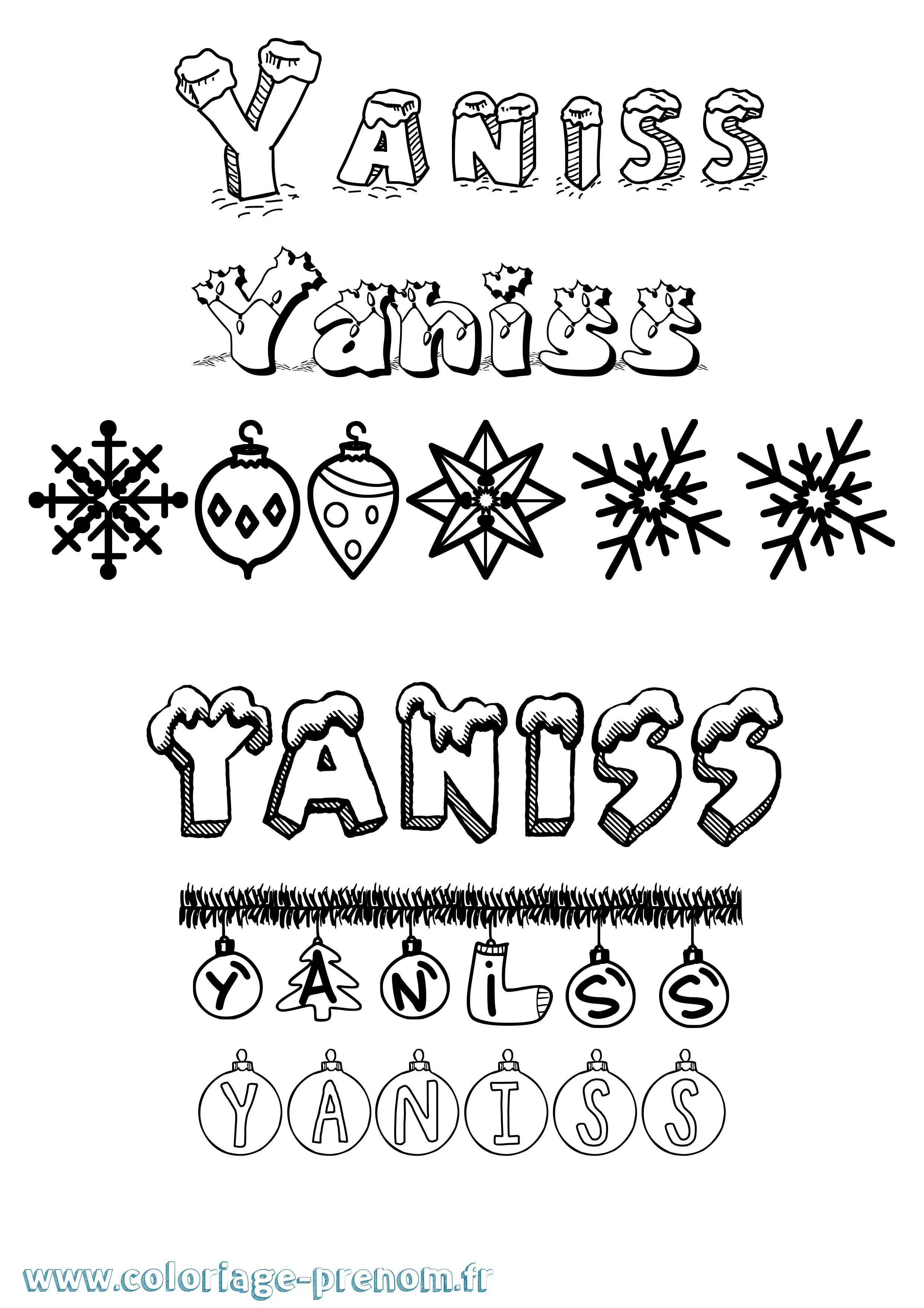 Coloriage prénom Yaniss Noël