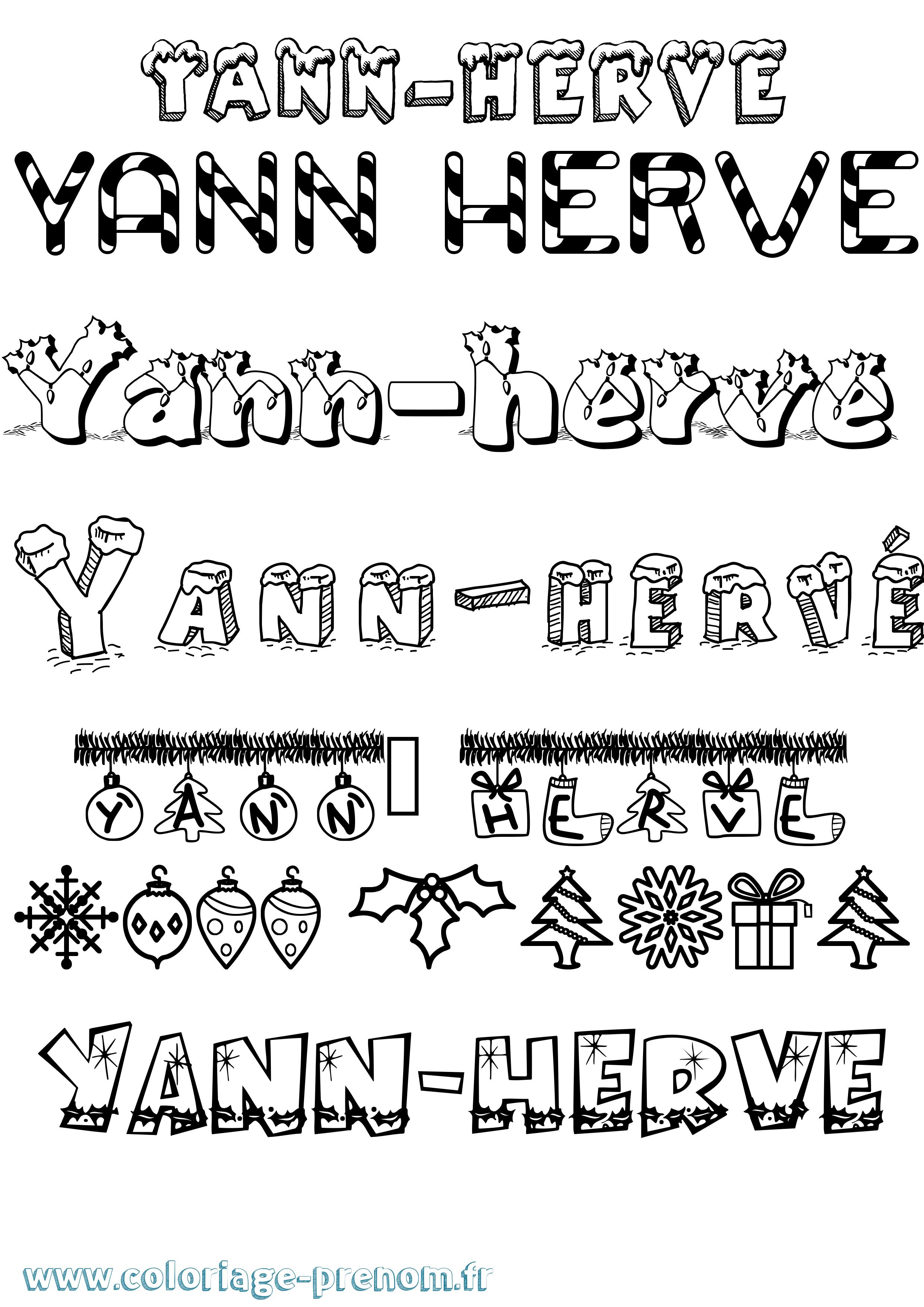 Coloriage prénom Yann-Hervé Noël