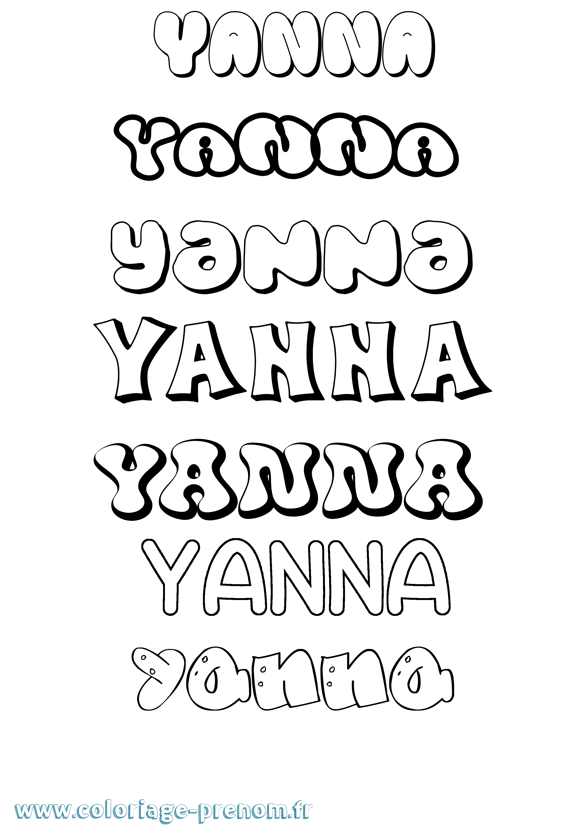 Coloriage prénom Yanna Bubble