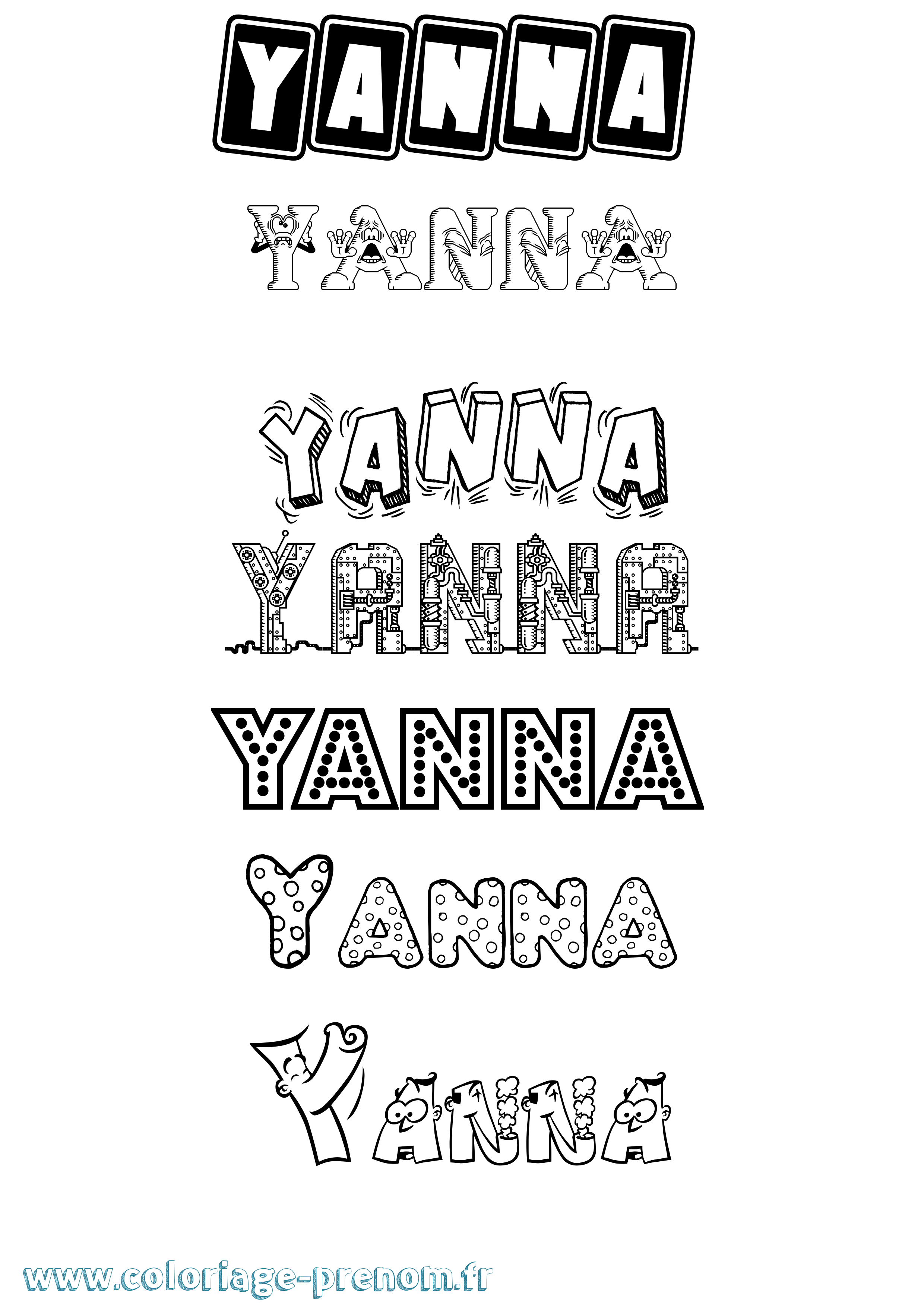 Coloriage prénom Yanna Fun