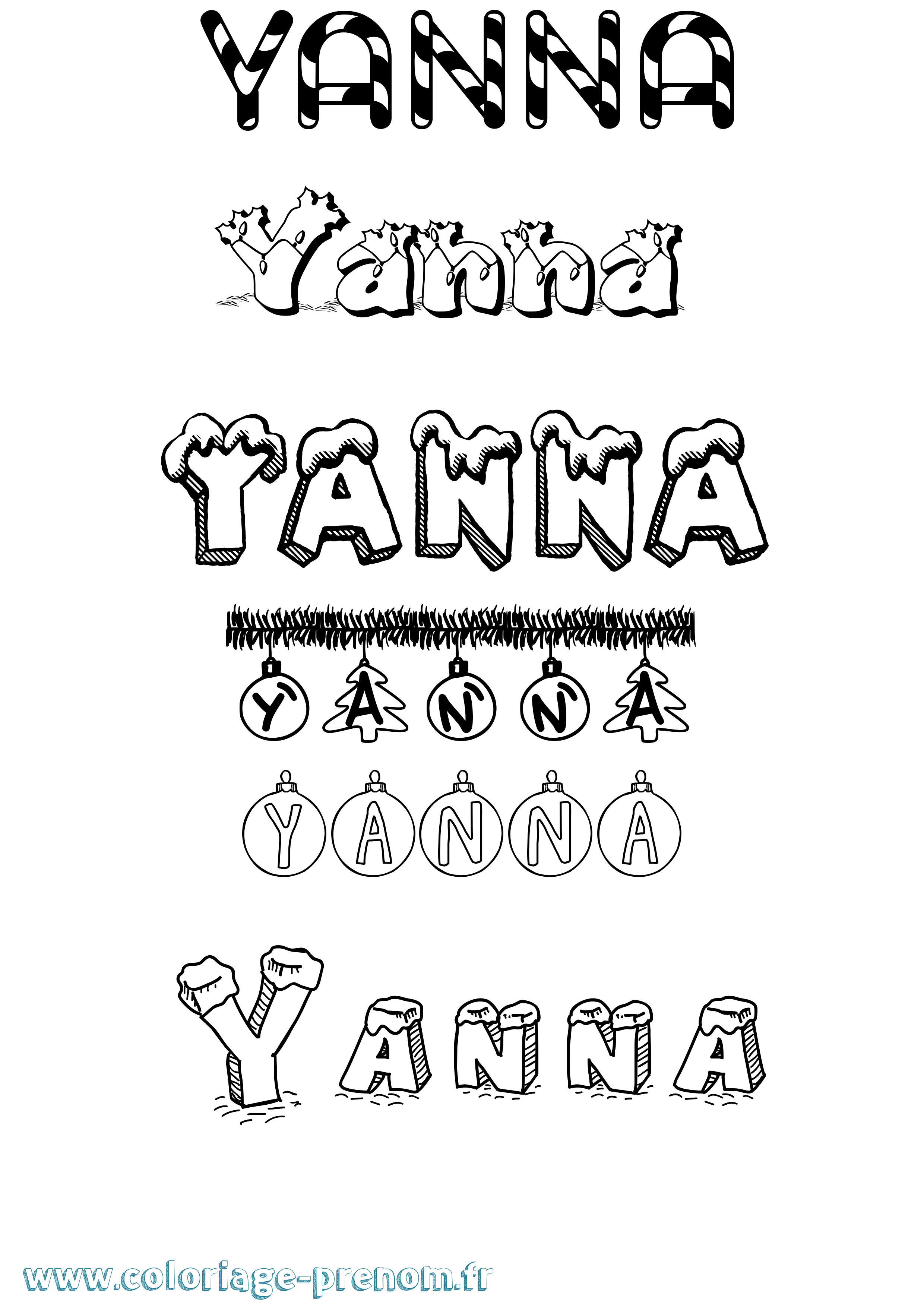 Coloriage prénom Yanna Noël