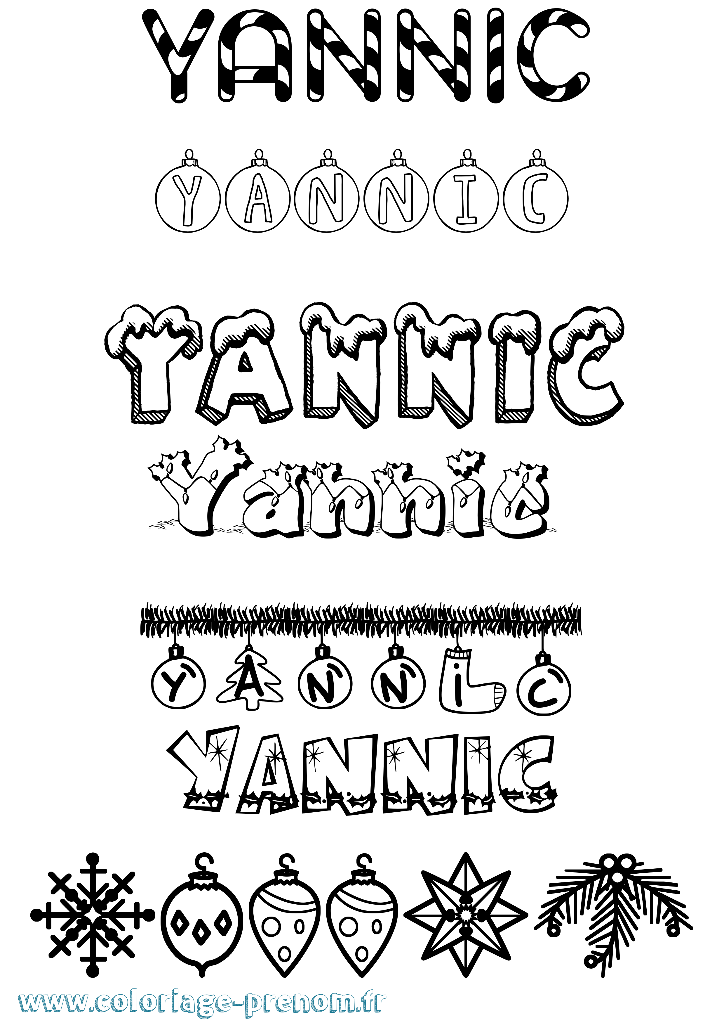 Coloriage prénom Yannic Noël