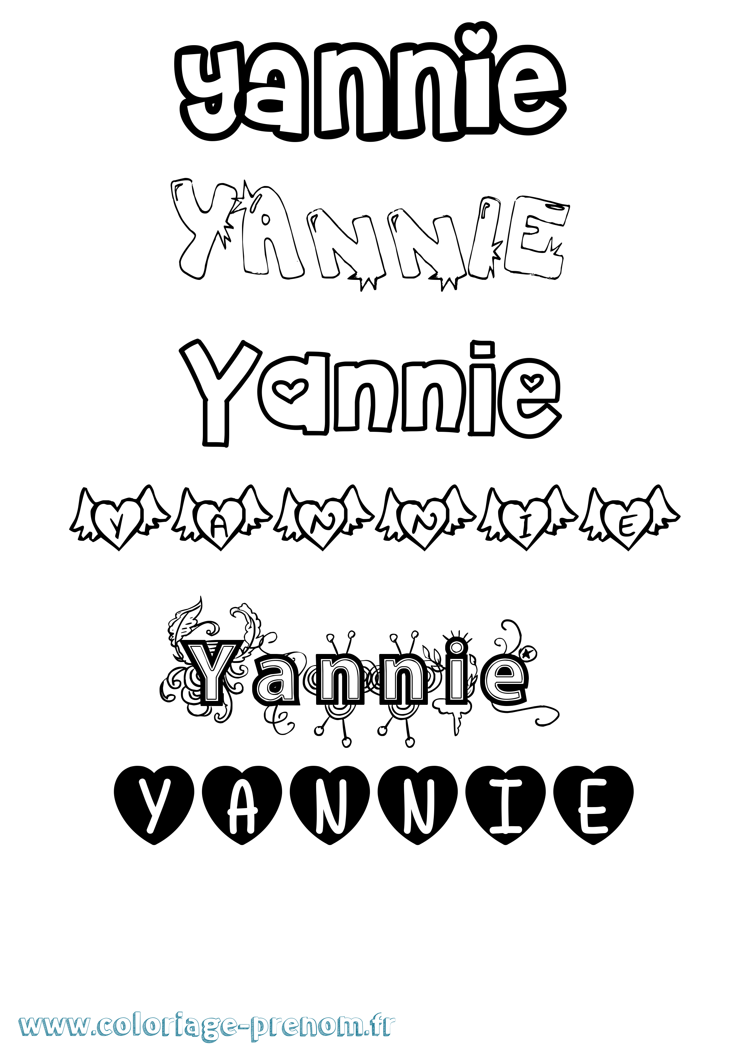 Coloriage prénom Yannie Girly