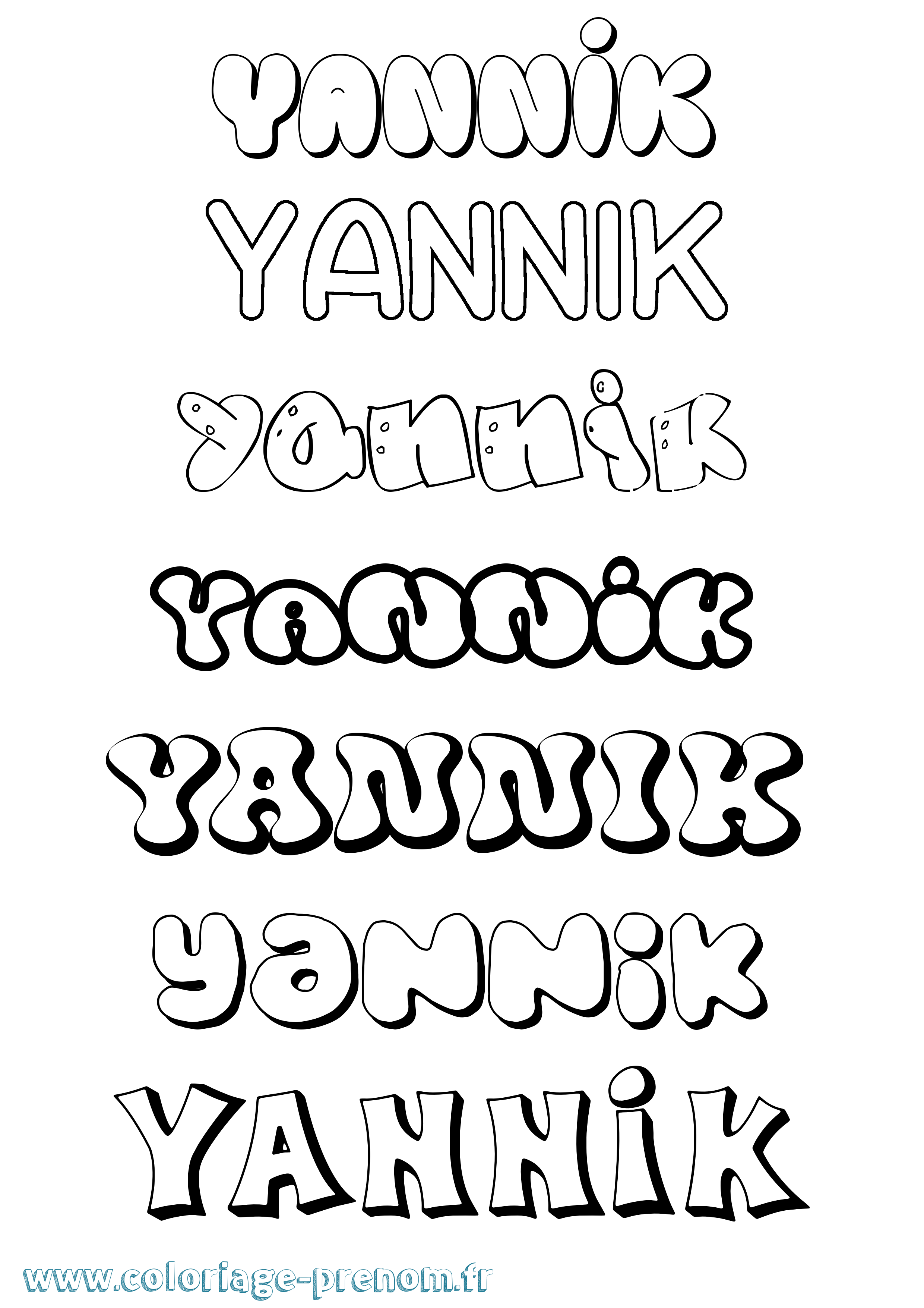 Coloriage prénom Yannik Bubble