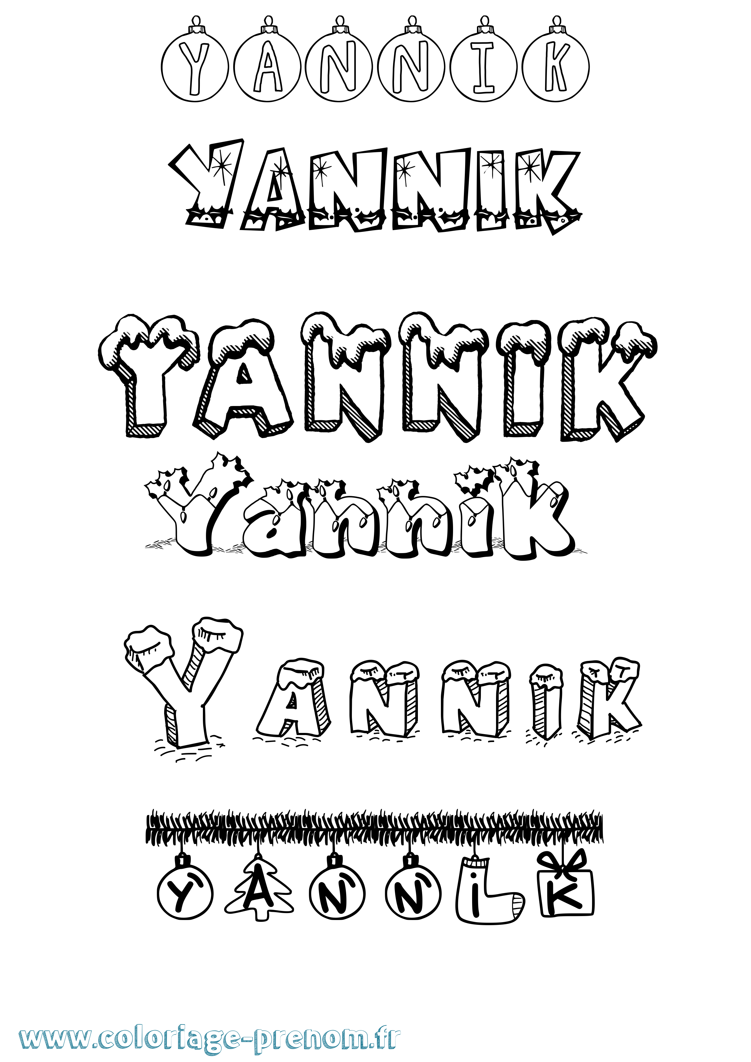 Coloriage prénom Yannik Noël