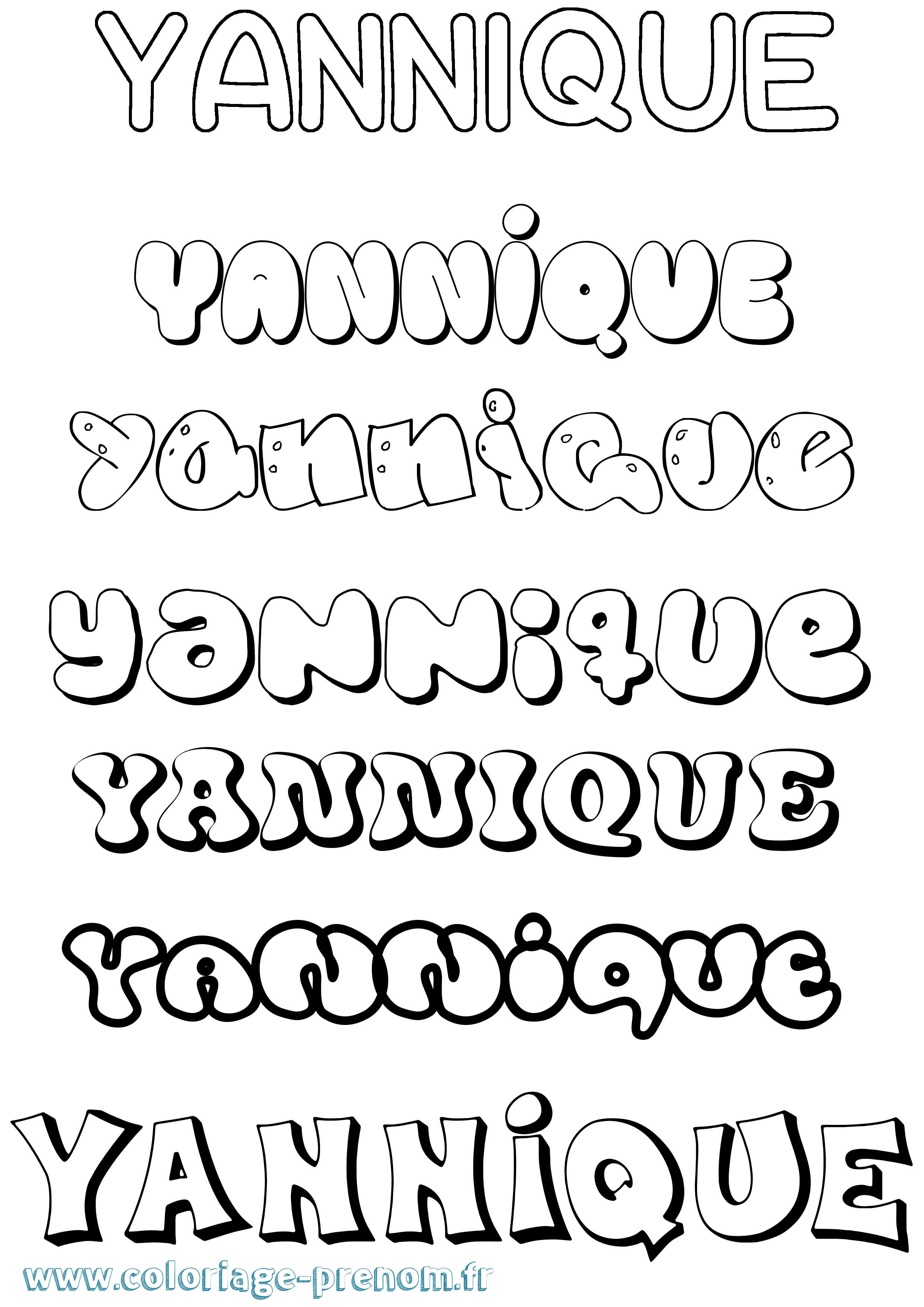 Coloriage Yannique Bubble Coloriage prénom Yannique Bubble