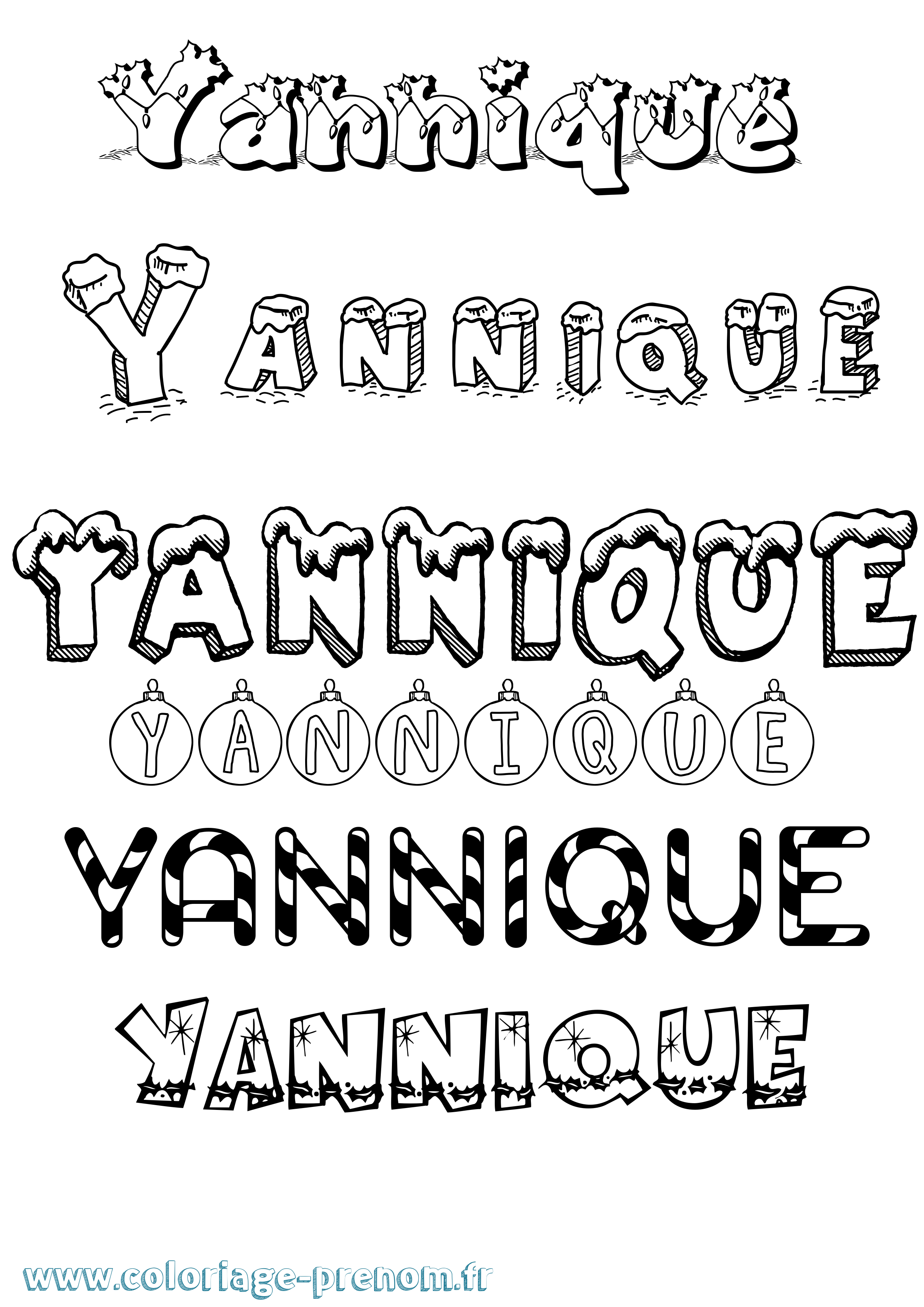 Coloriage Yannique Noël Coloriage prénom Yannique Noël