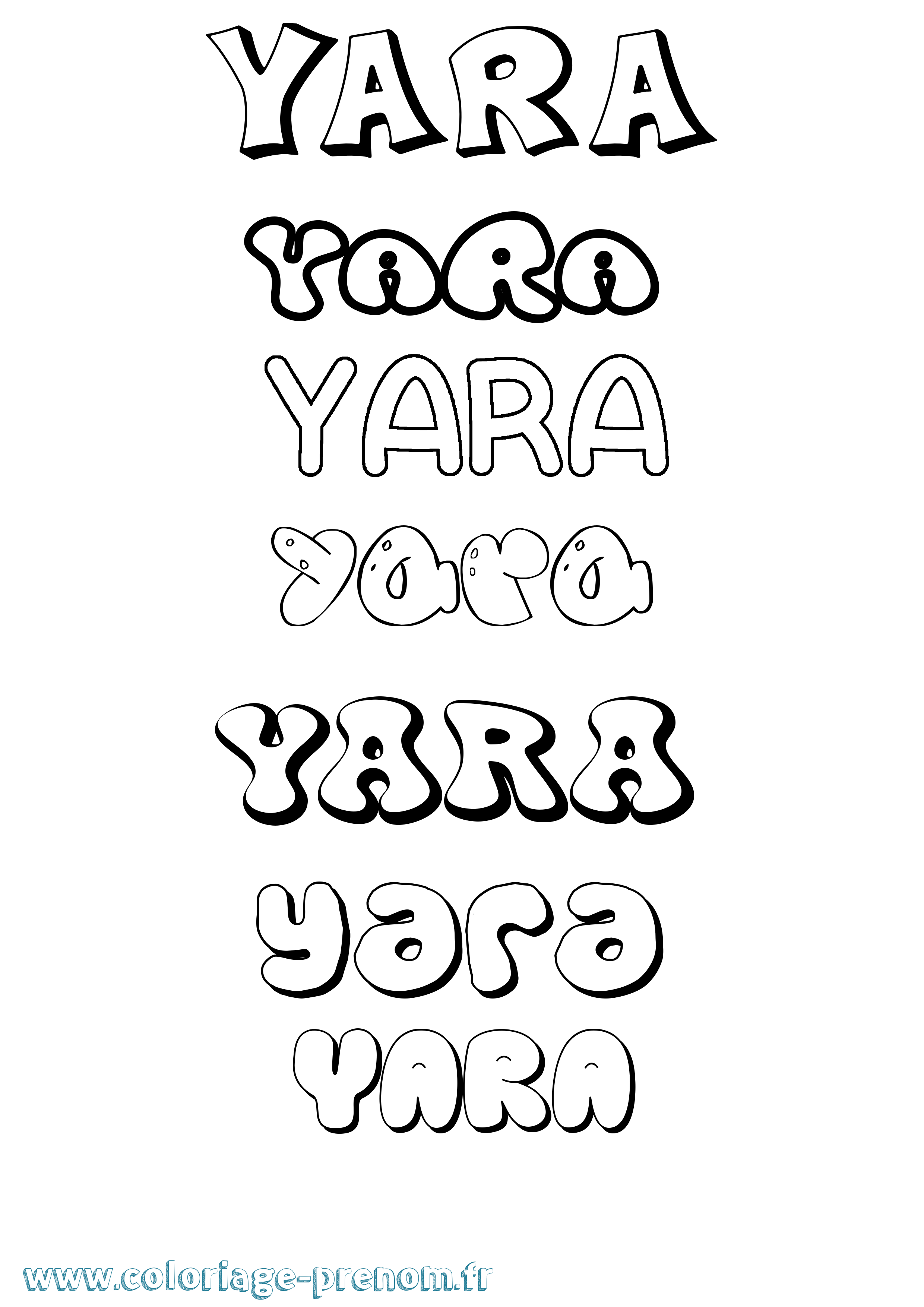 Coloriage prénom Yara Bubble