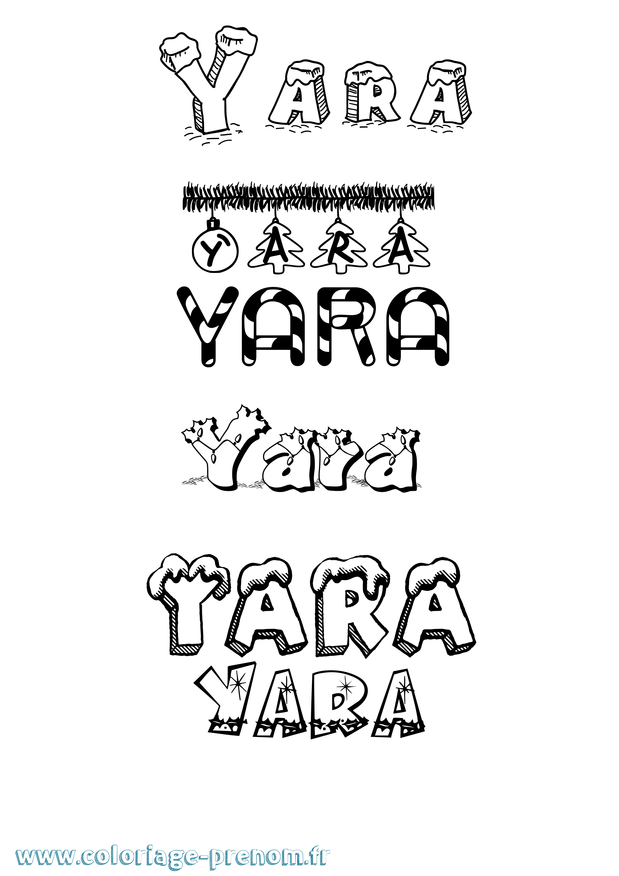 Coloriage prénom Yara Noël