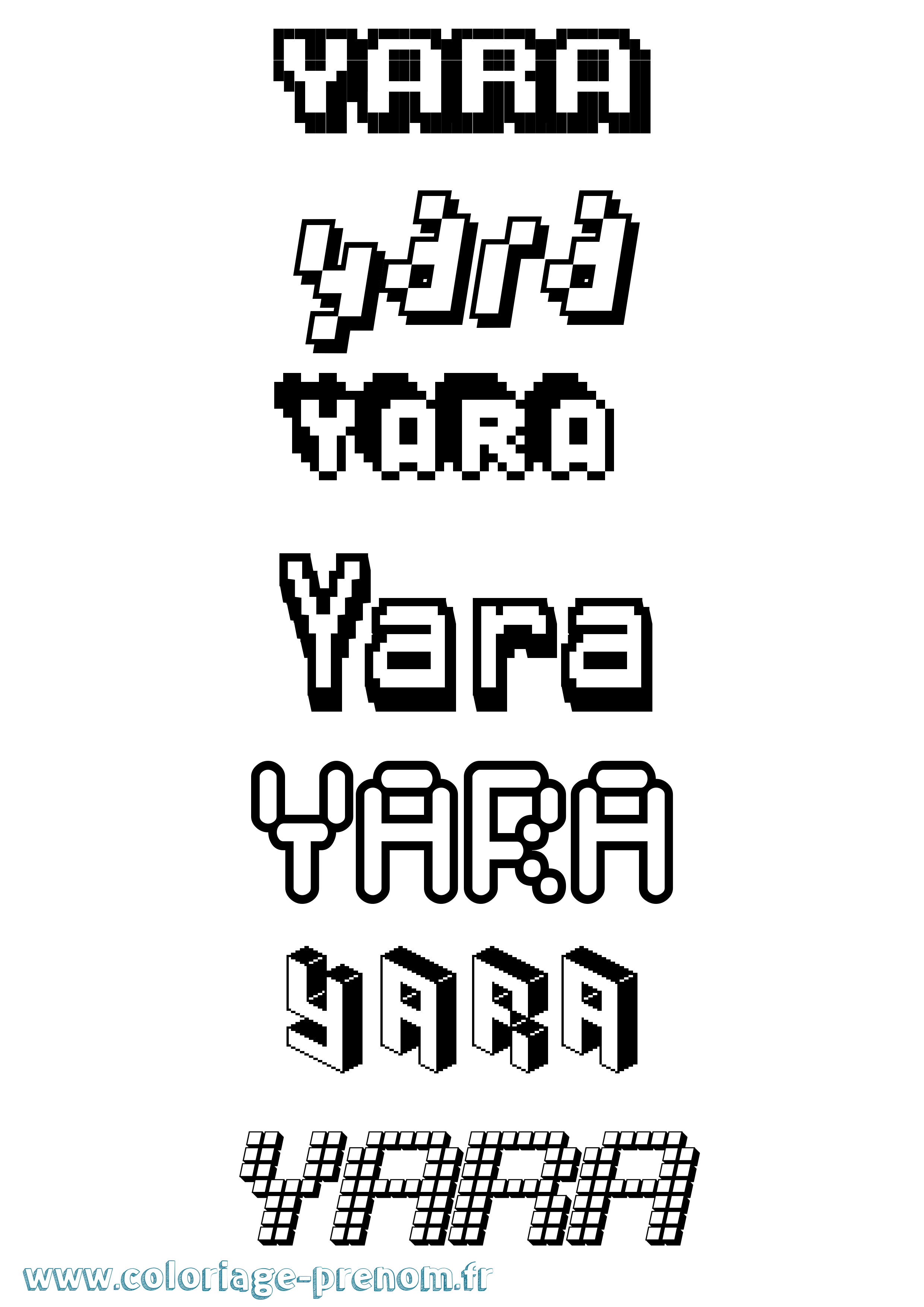 Coloriage prénom Yara Pixel