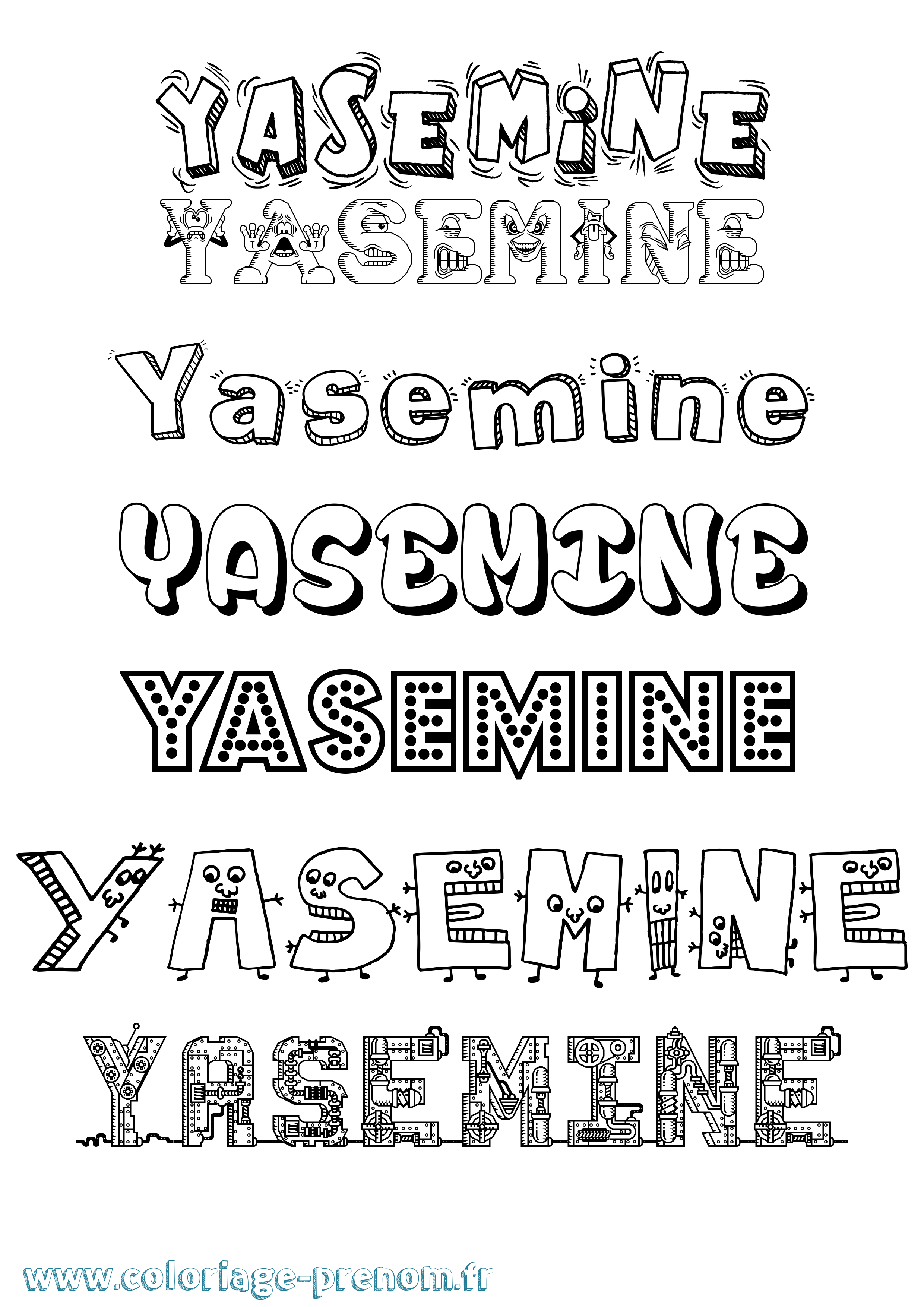 Coloriage prénom Yasemine Fun