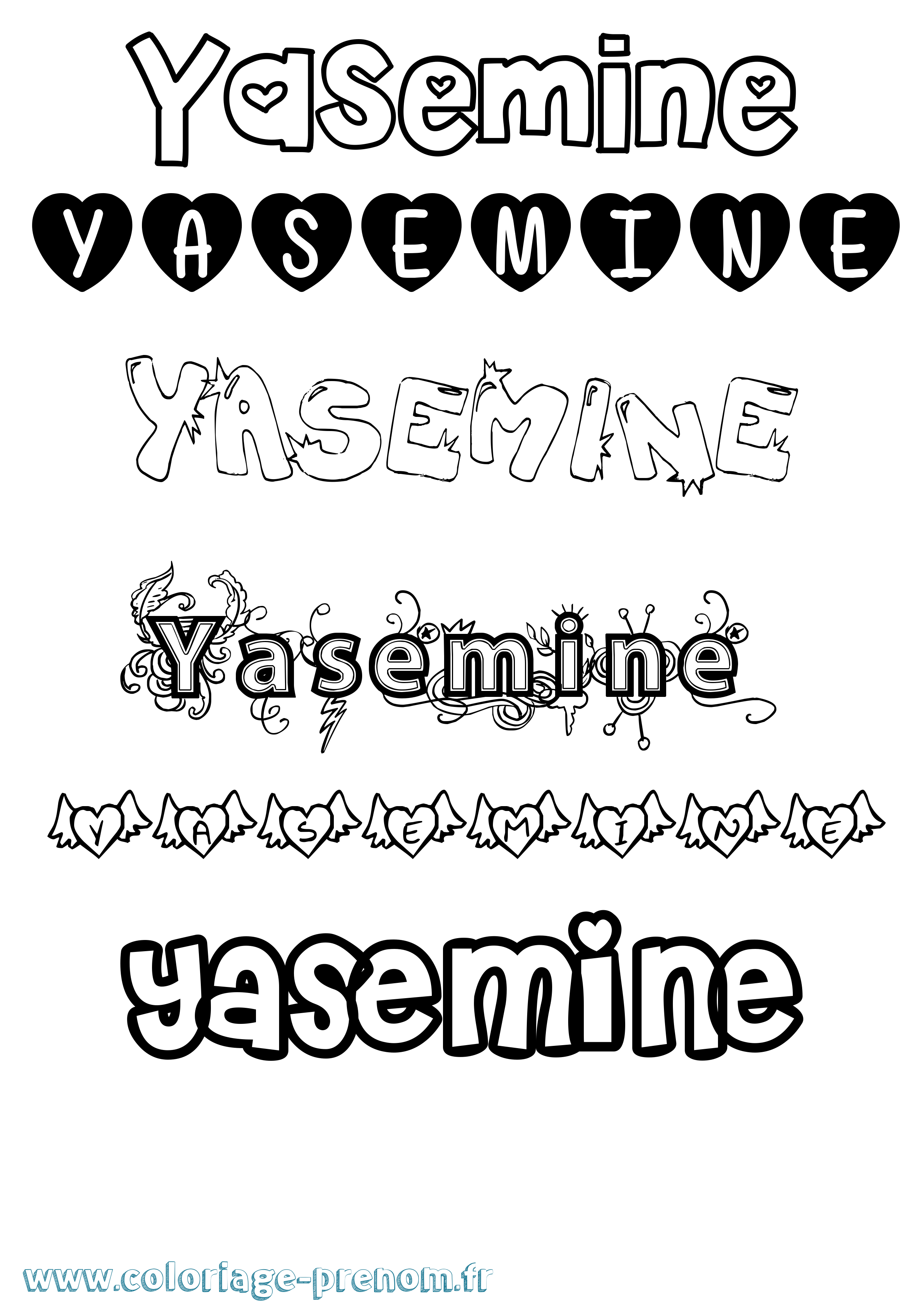Coloriage prénom Yasemine Girly