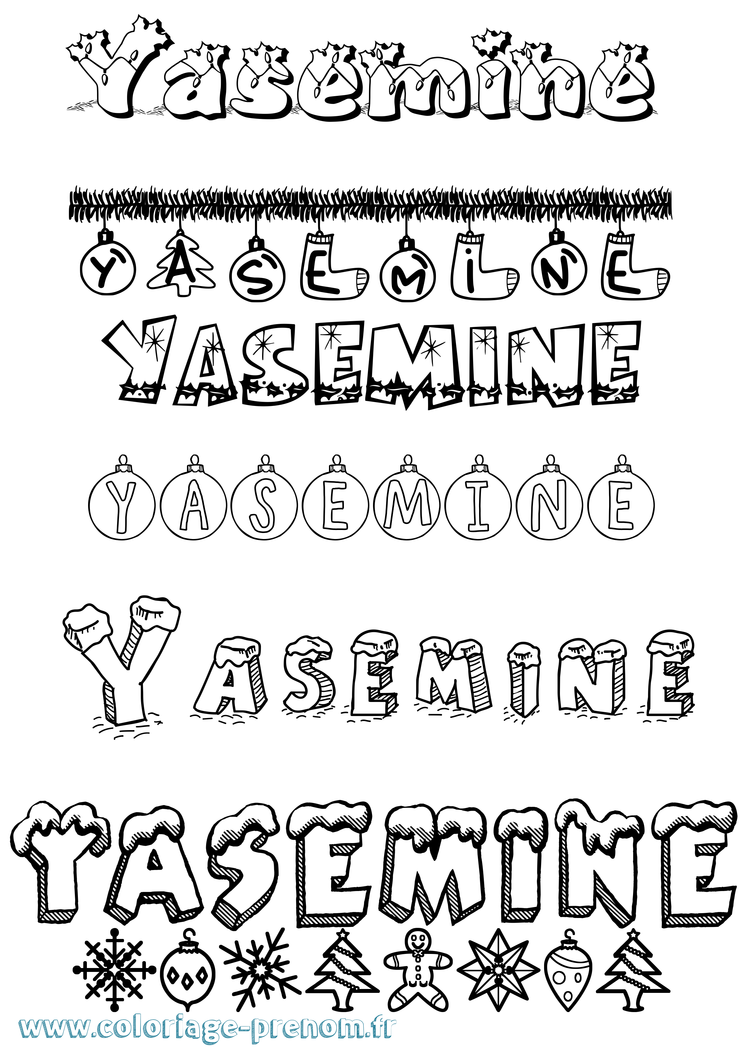Coloriage prénom Yasemine Noël