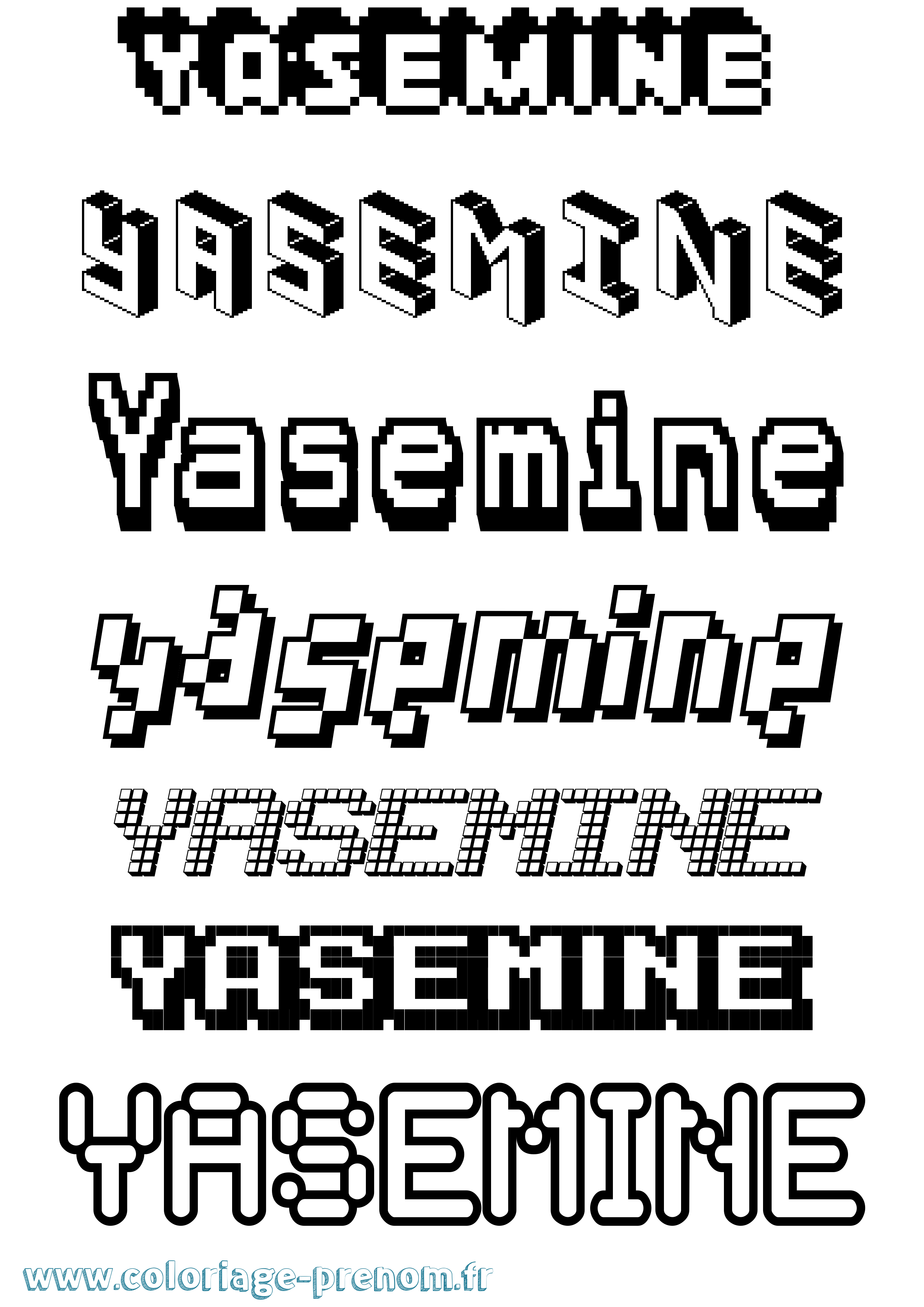 Coloriage prénom Yasemine Pixel