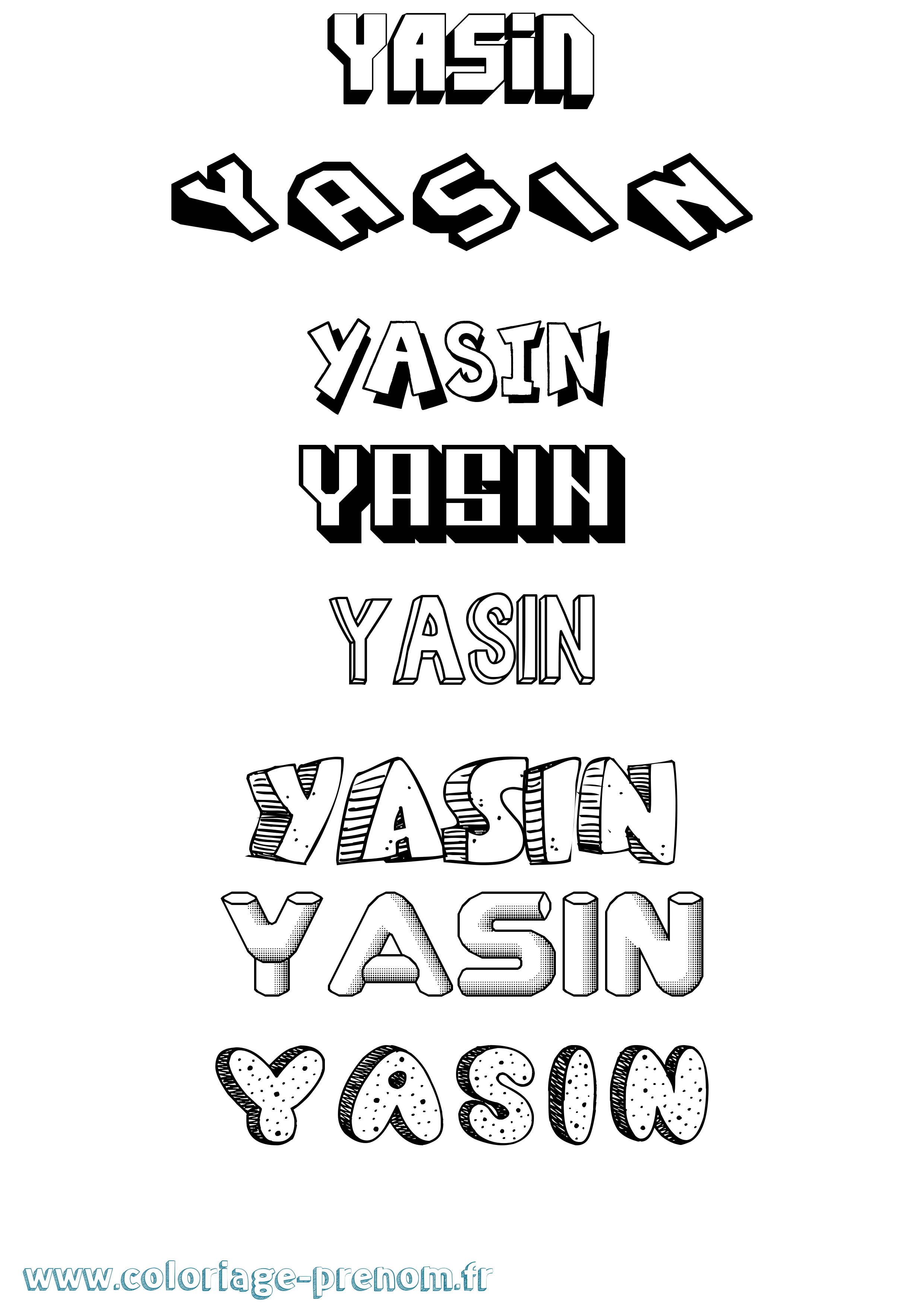 Coloriage prénom Yasin Effet 3D