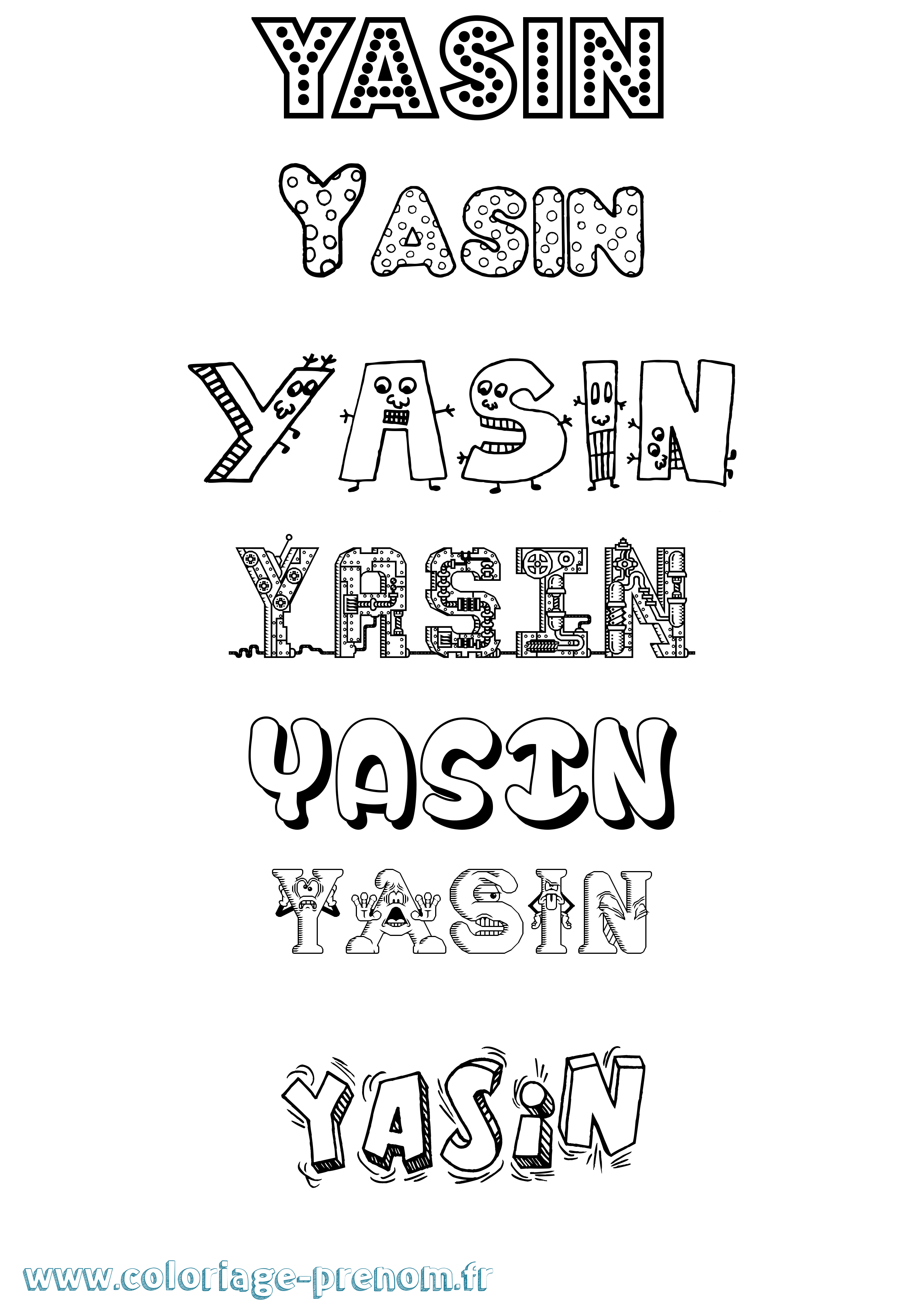 Coloriage prénom Yasin Fun