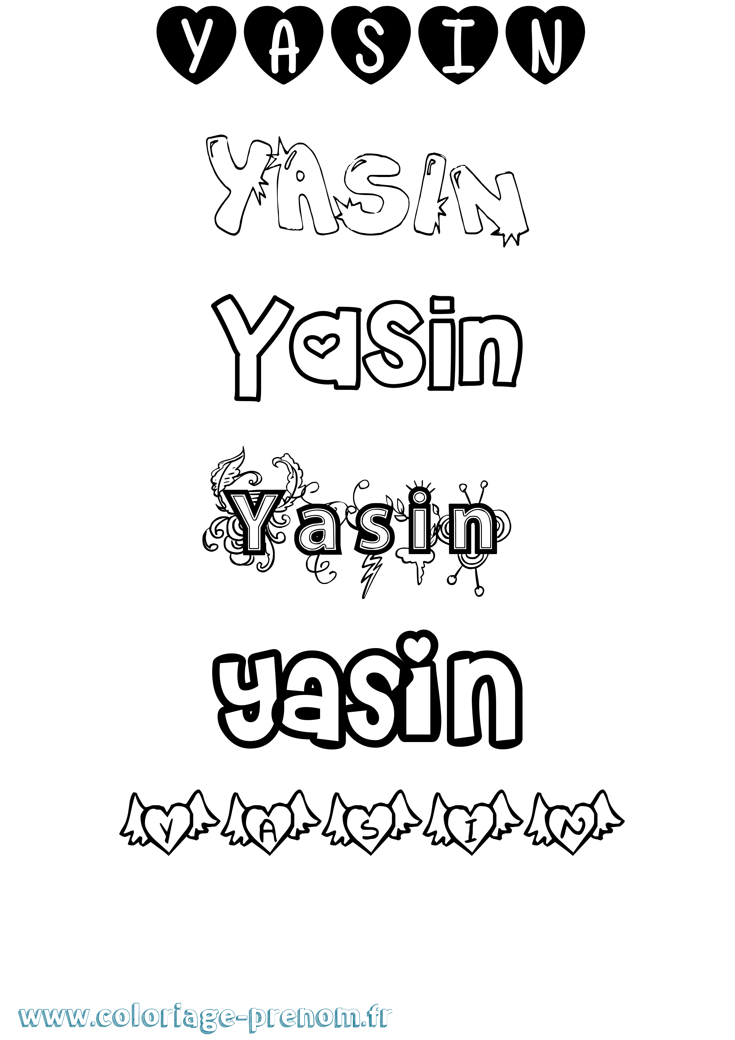 Coloriage prénom Yasin Girly