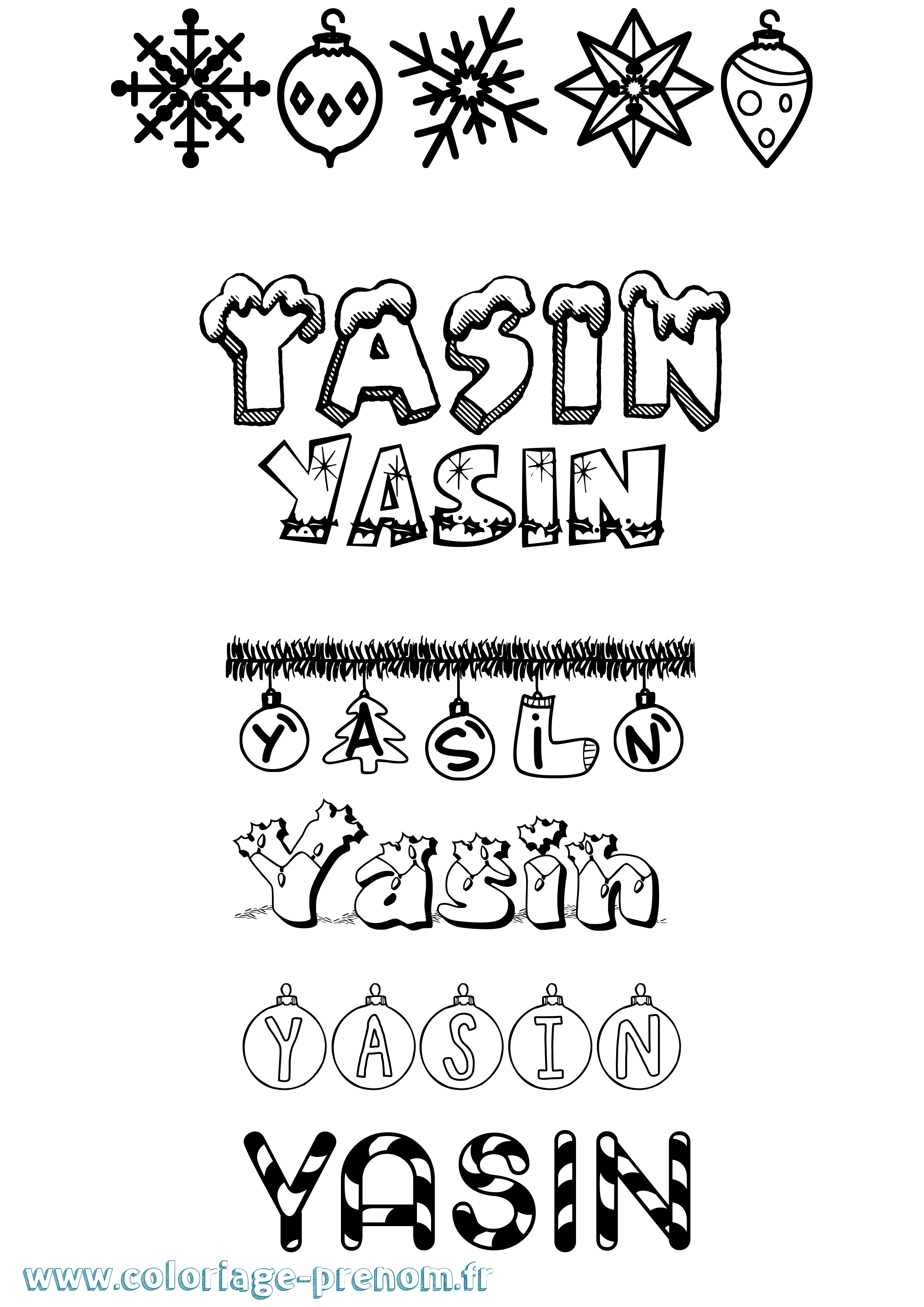 Coloriage prénom Yasin Noël