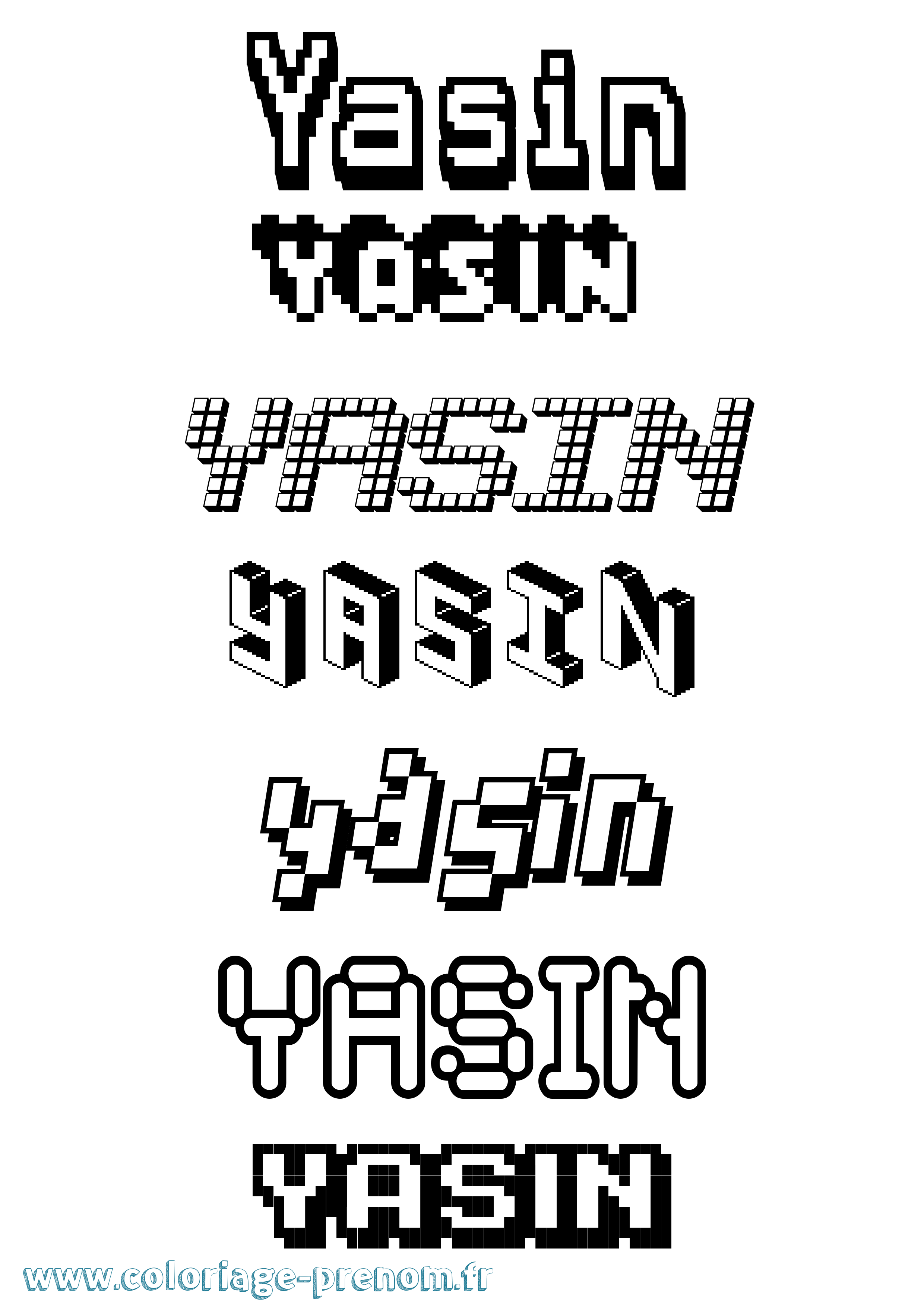 Coloriage prénom Yasin Pixel