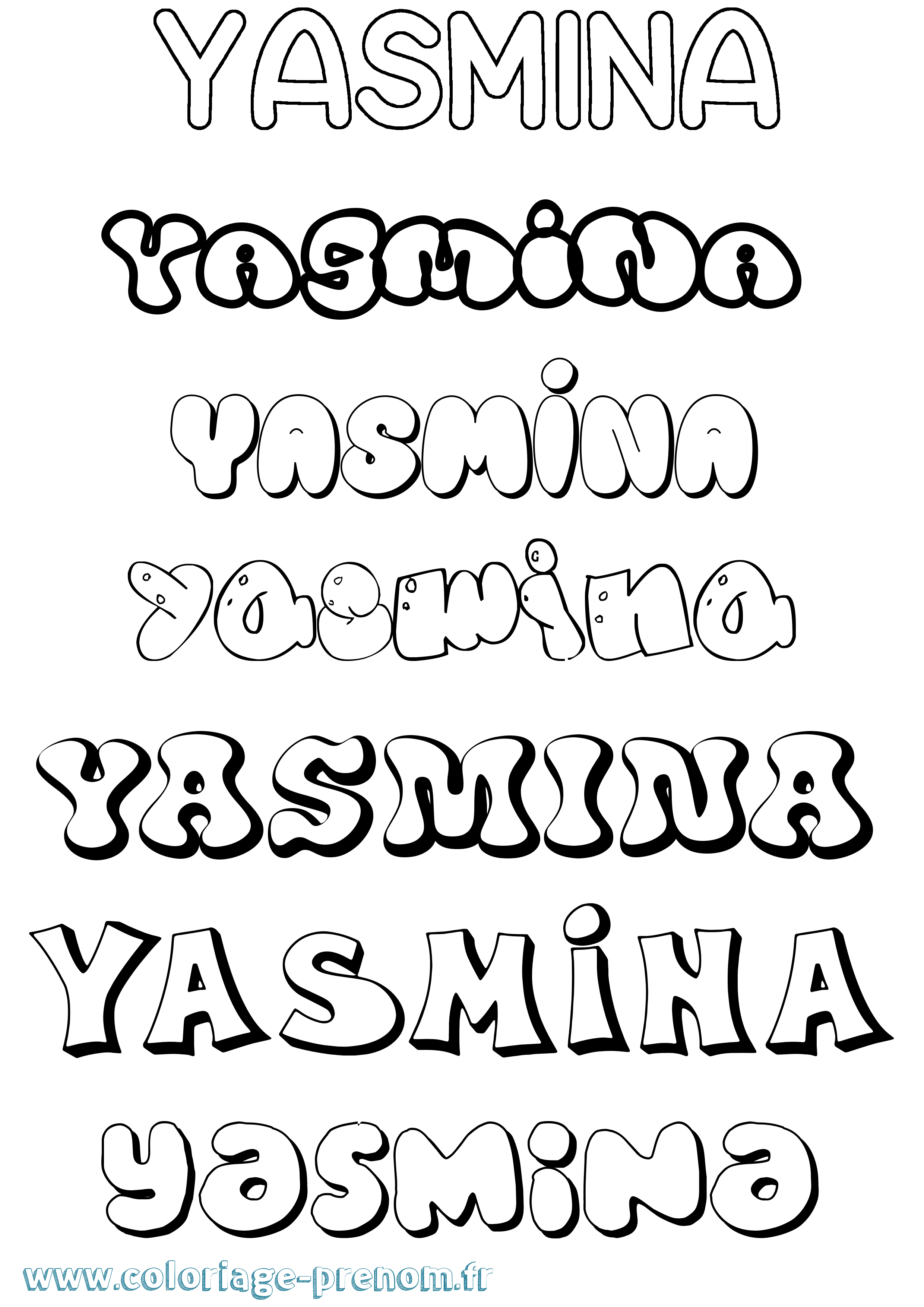 Coloriage prénom Yasmina Bubble