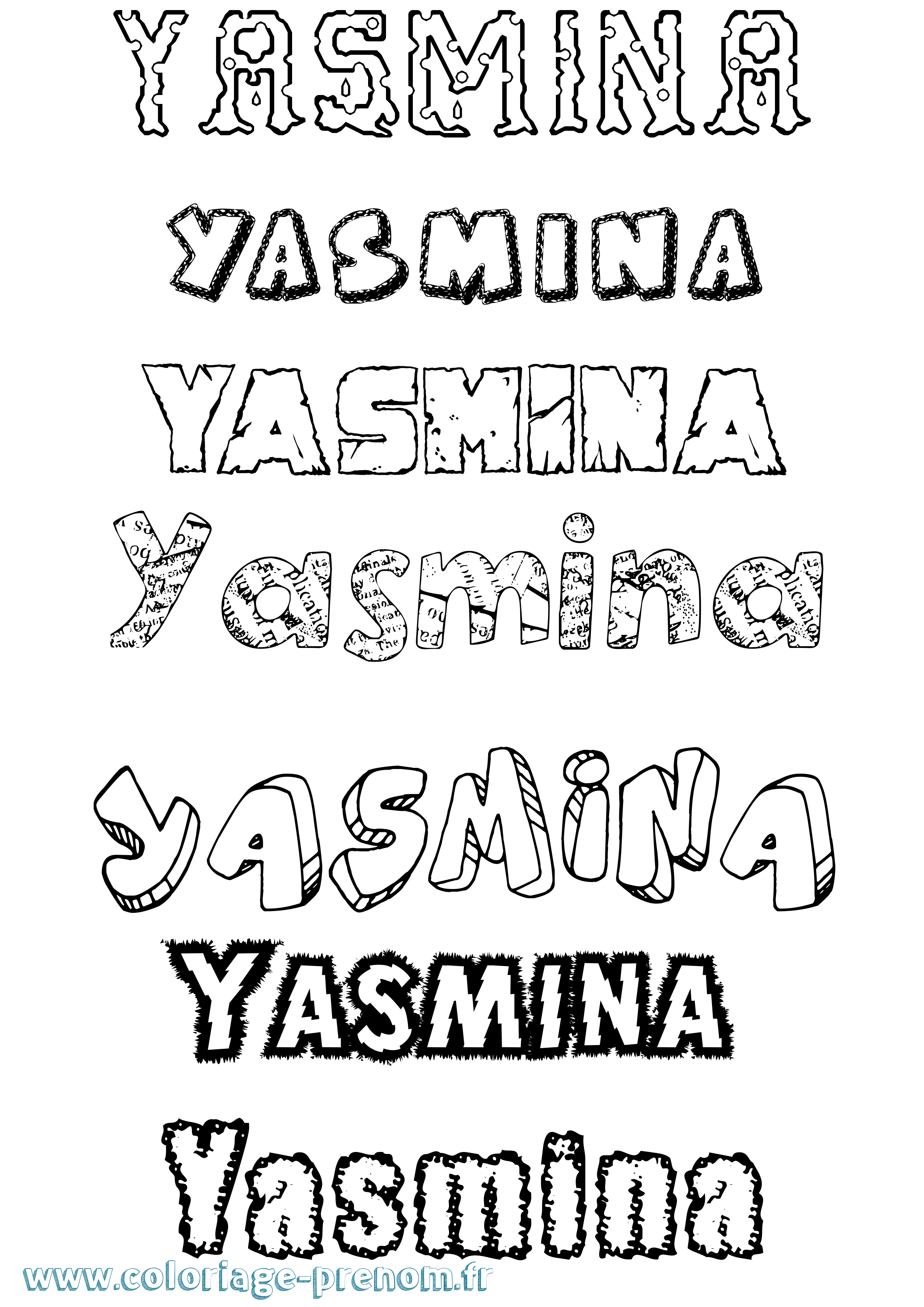 Coloriage prénom Yasmina Destructuré