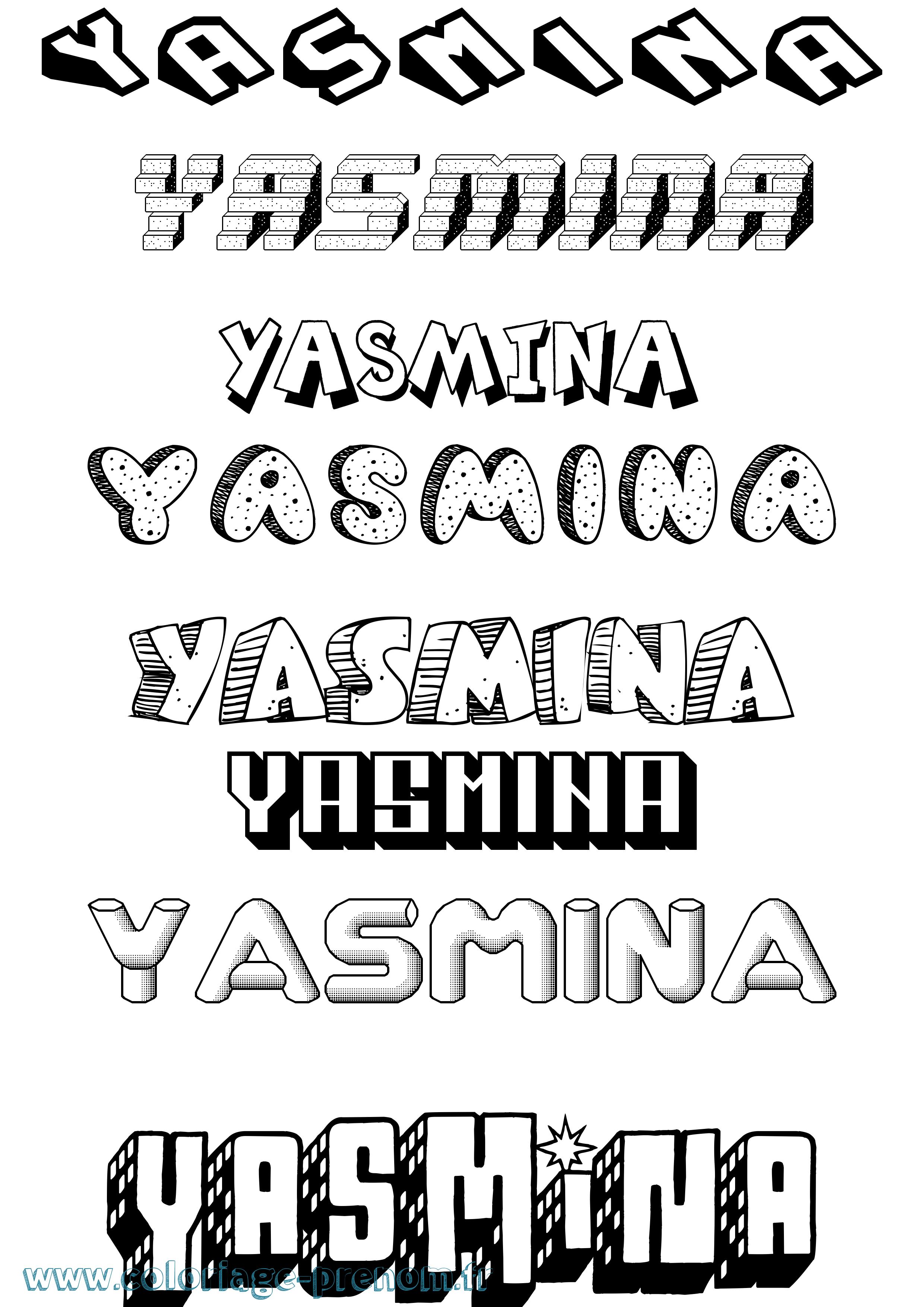 Coloriage prénom Yasmina Effet 3D