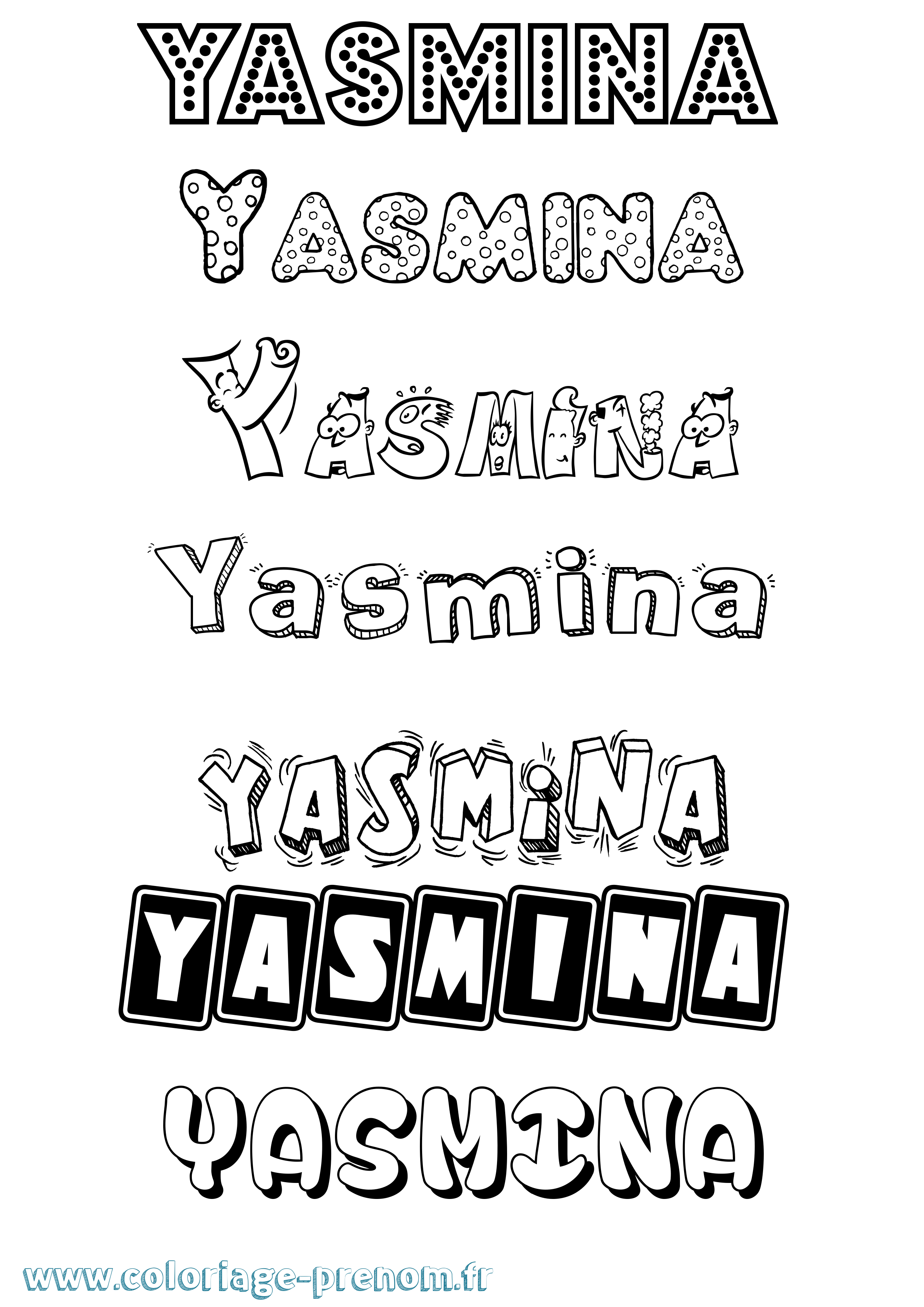 Coloriage prénom Yasmina Fun