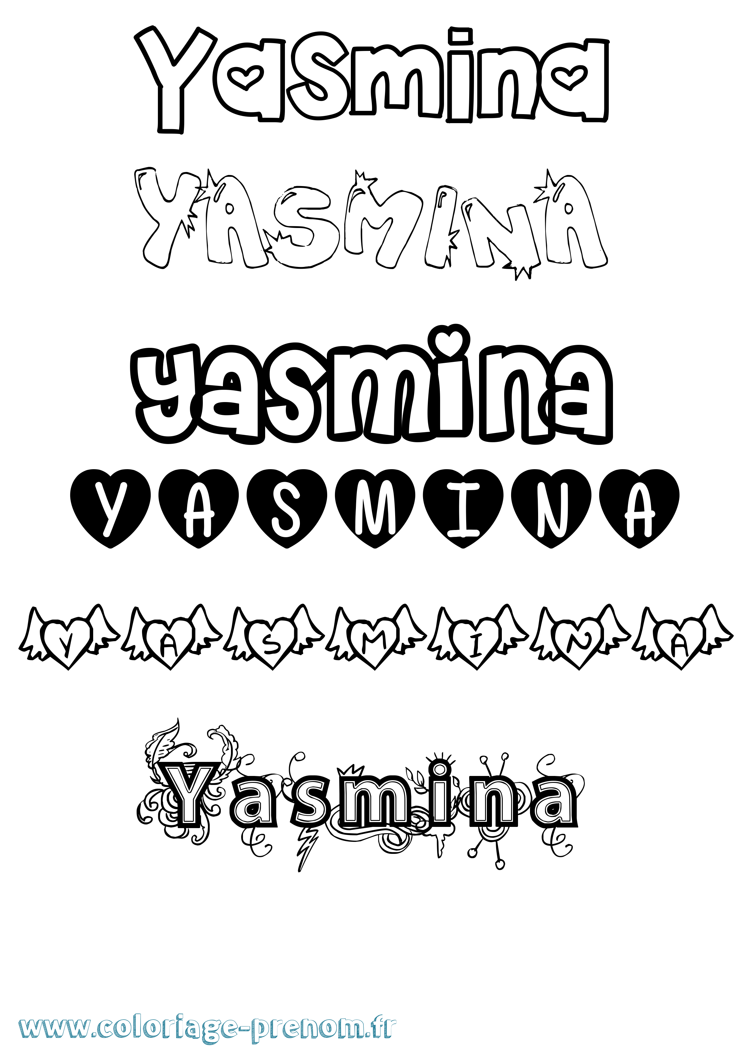 Coloriage prénom Yasmina Girly