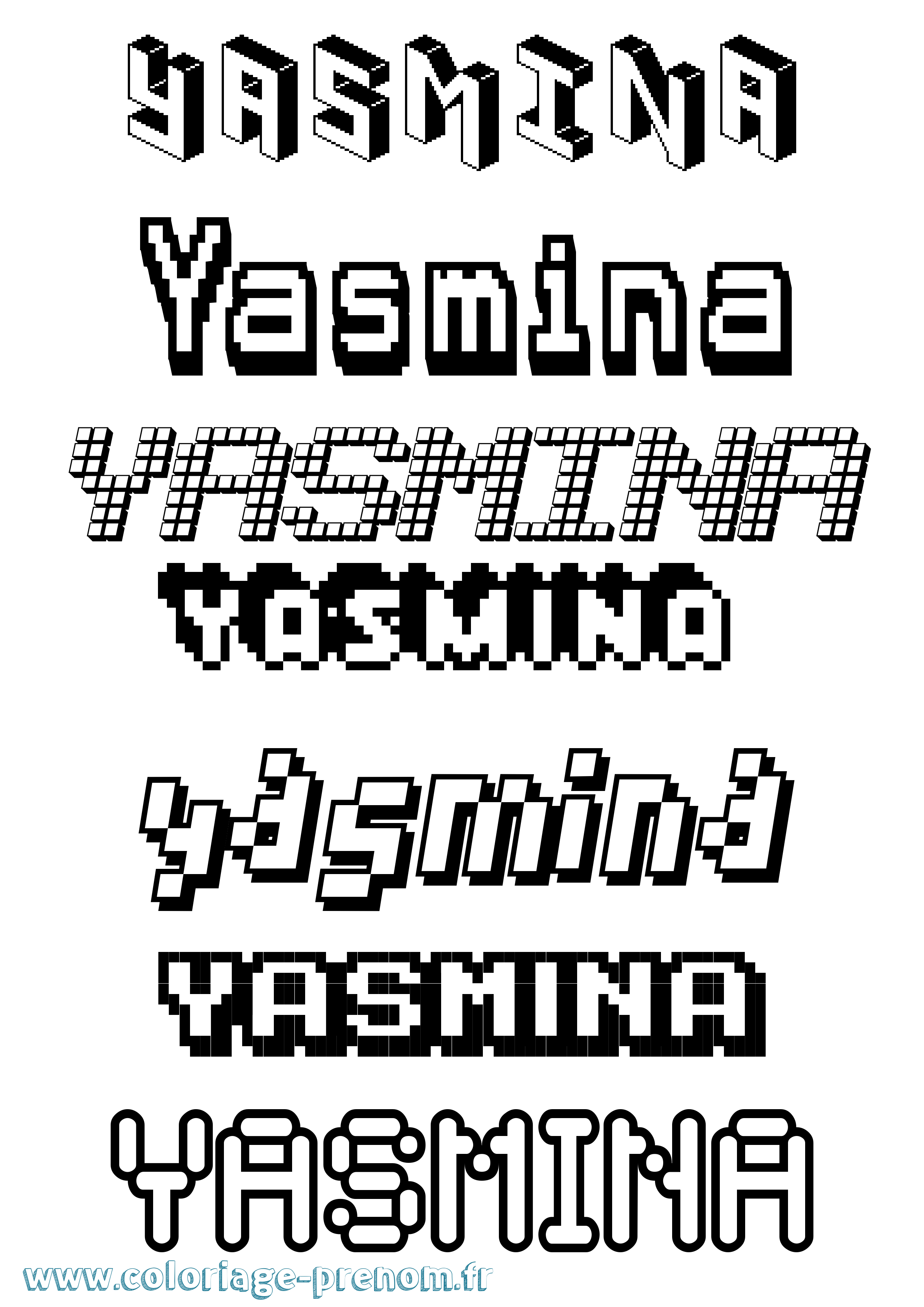Coloriage prénom Yasmina Pixel