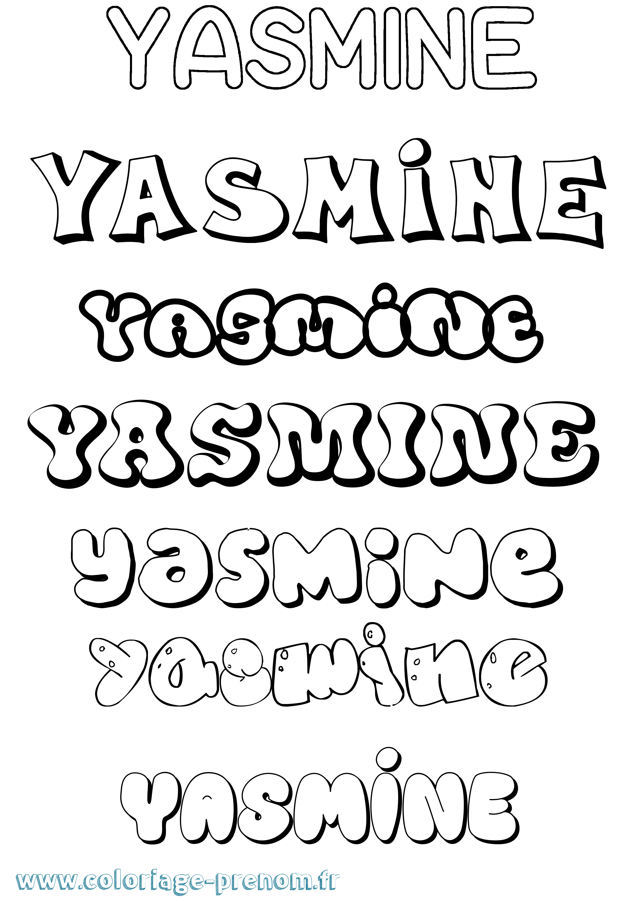 Coloriage prénom Yasmine Bubble