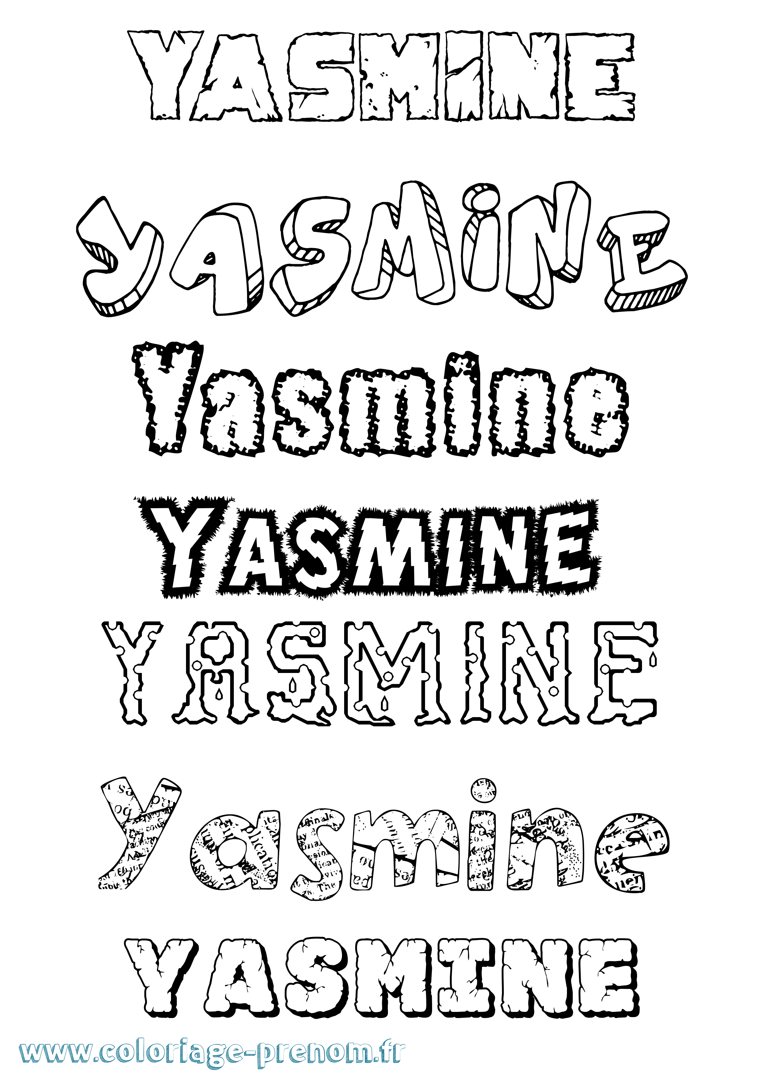 Coloriage prénom Yasmine Destructuré