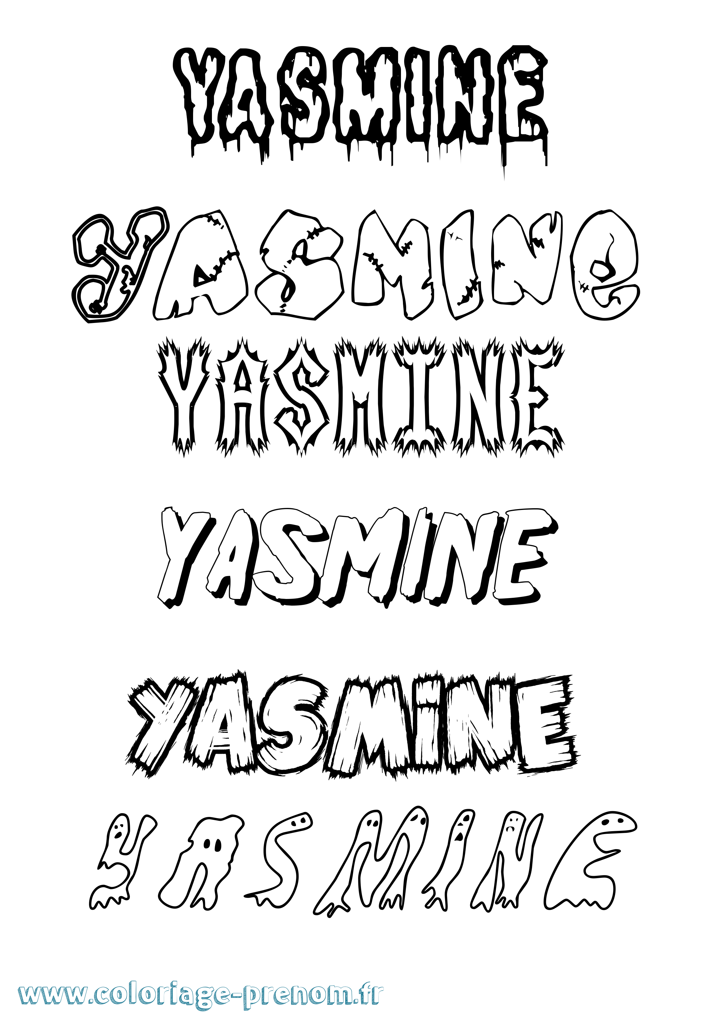 Coloriage prénom Yasmine Frisson