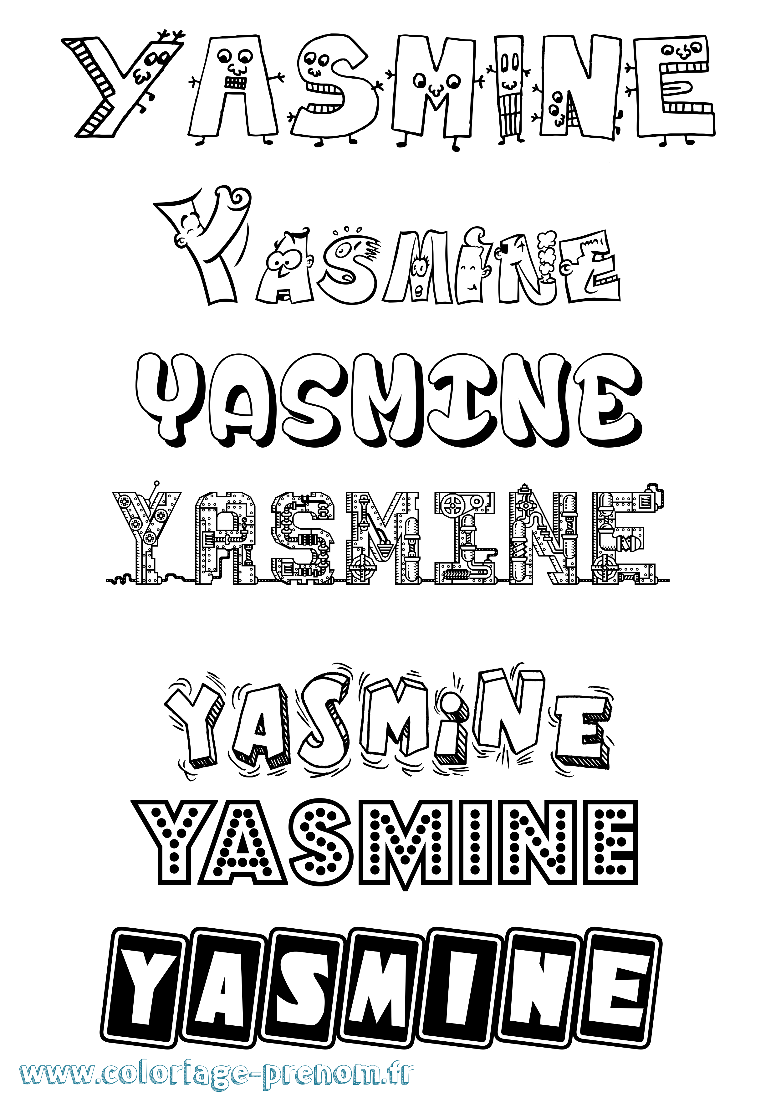 Coloriage prénom Yasmine Fun