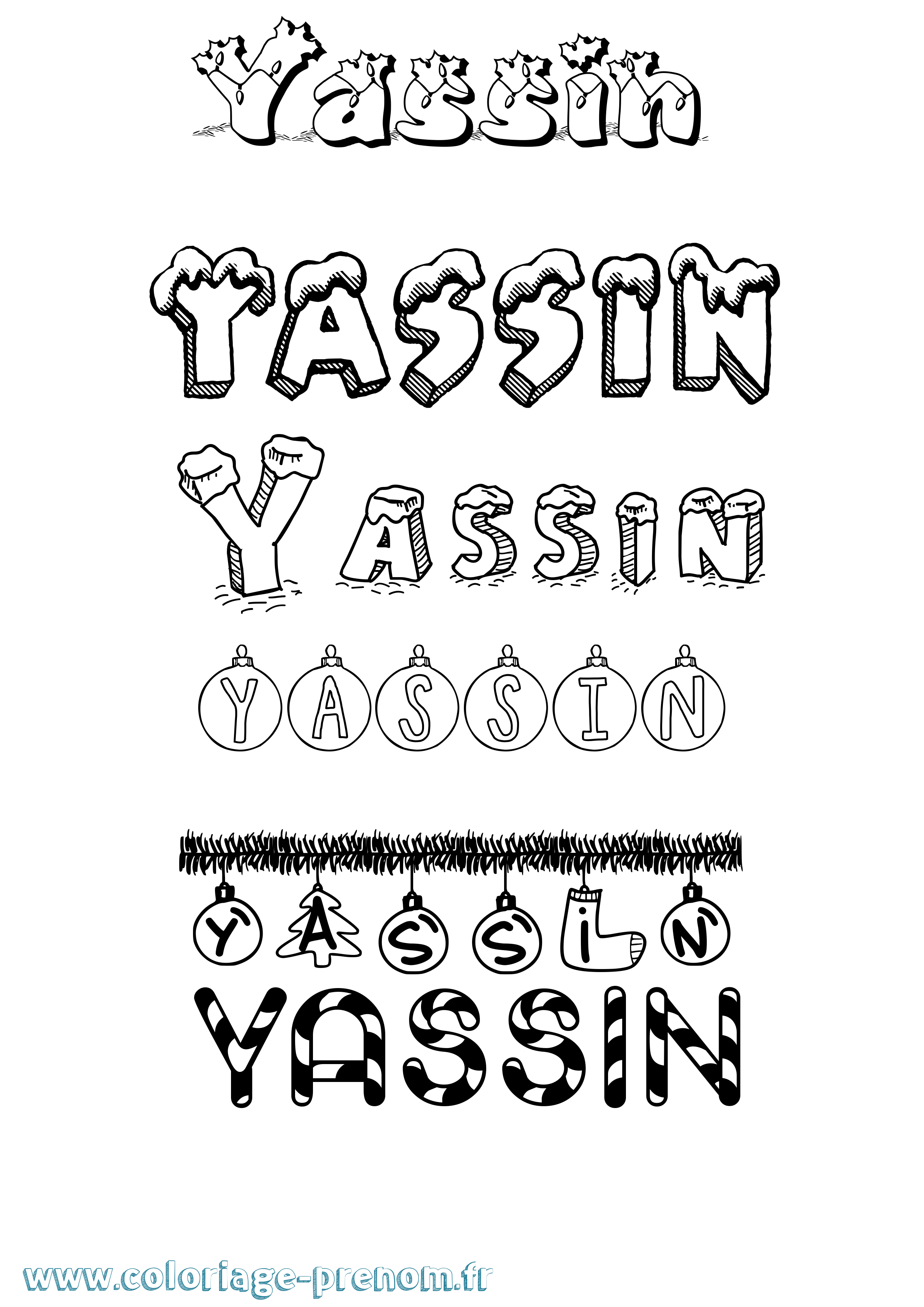 Coloriage prénom Yassin Noël