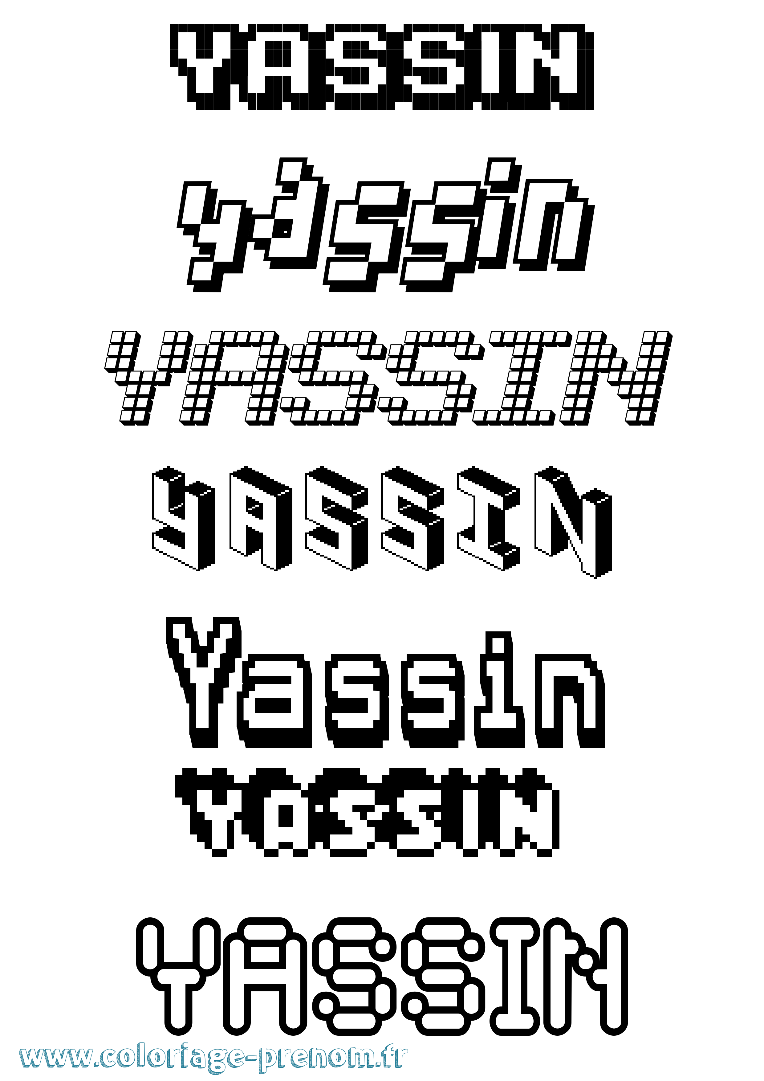 Coloriage prénom Yassin Pixel