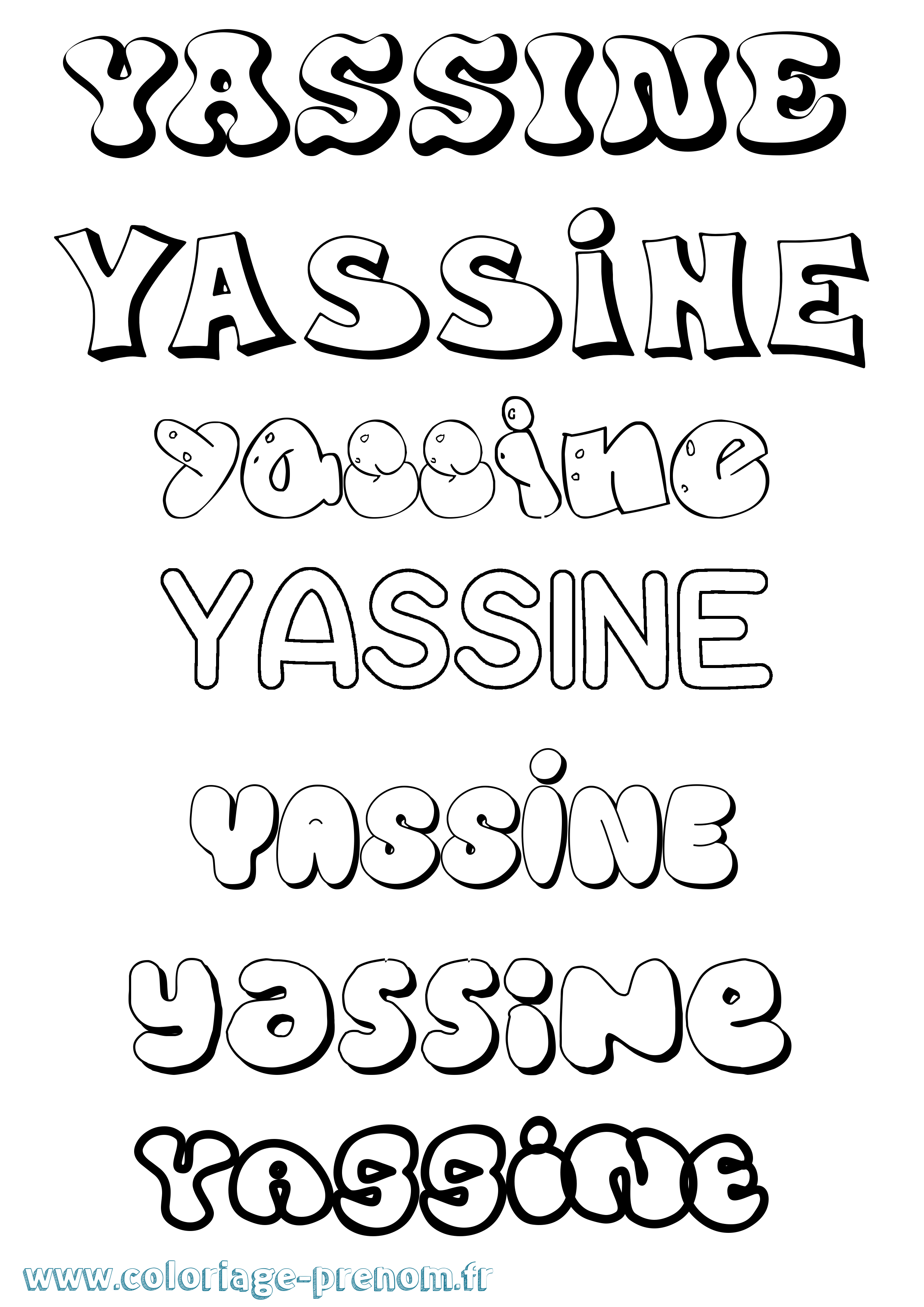 Coloriage prénom Yassine Bubble