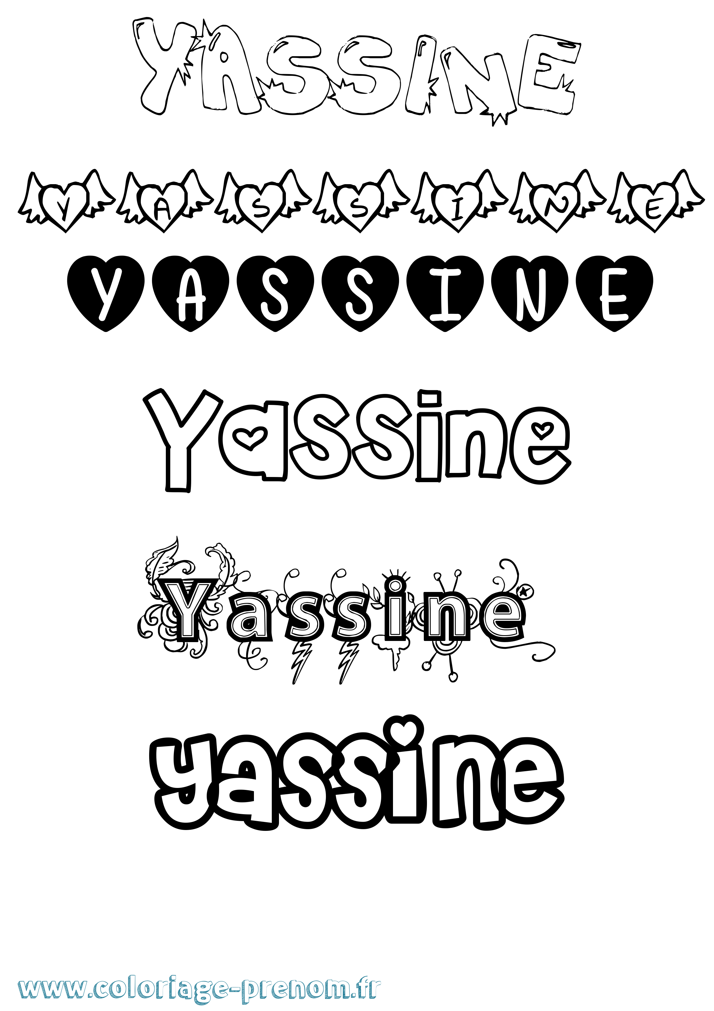 Coloriage prénom Yassine Girly