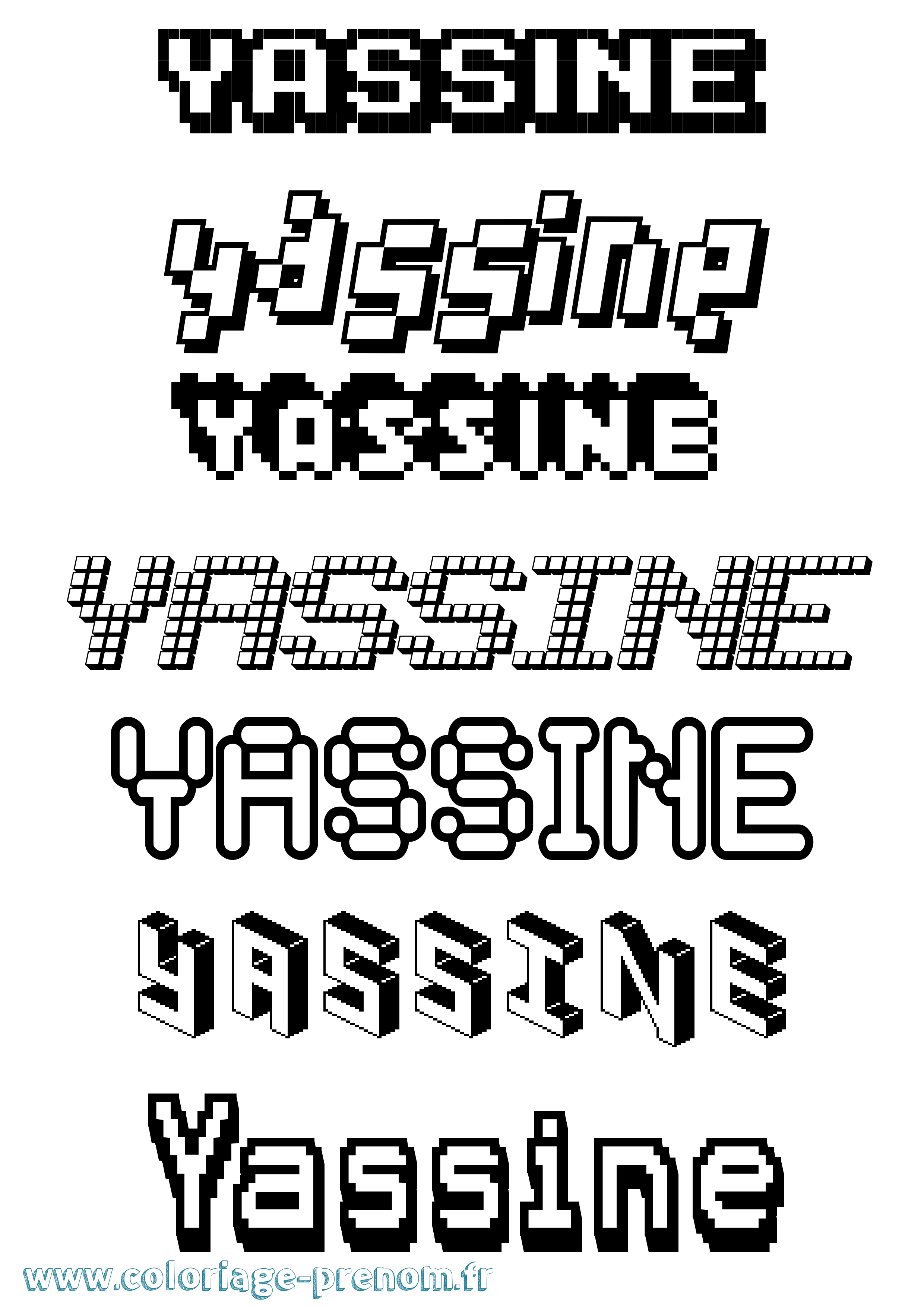 Coloriage prénom Yassine Pixel