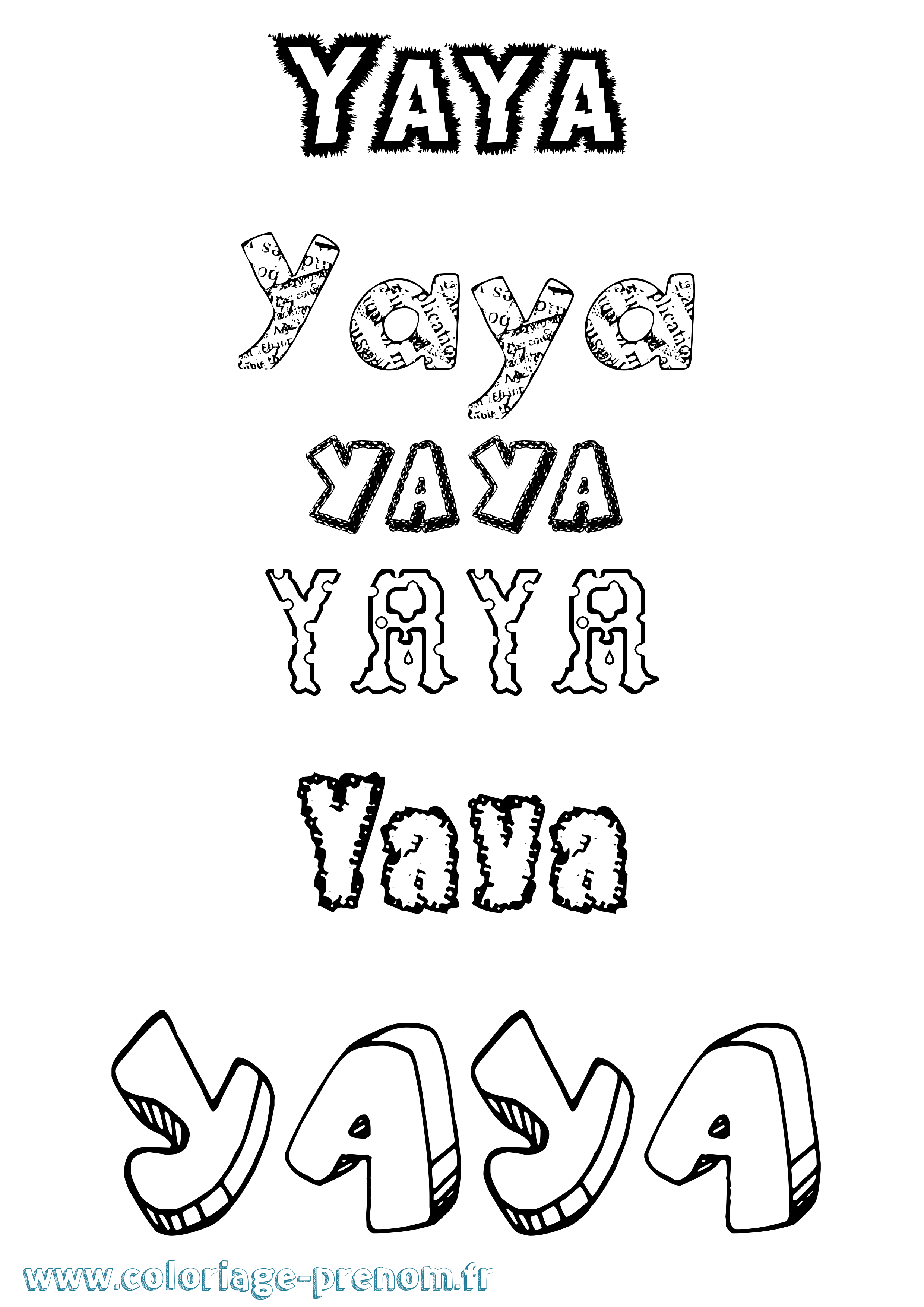 Coloriage prénom Yaya Destructuré